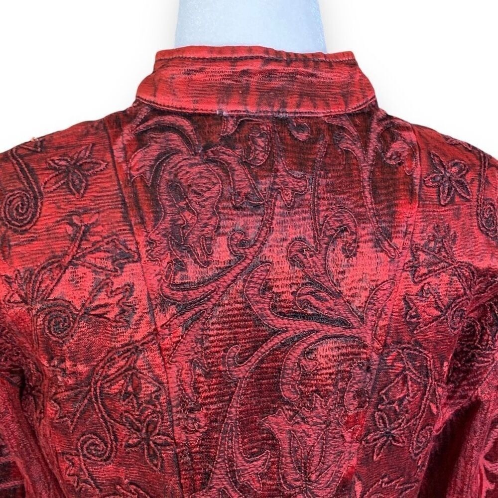 Vintage Flashback Jacket Metallic Cherry Red Floral Detail Lace Embroidery