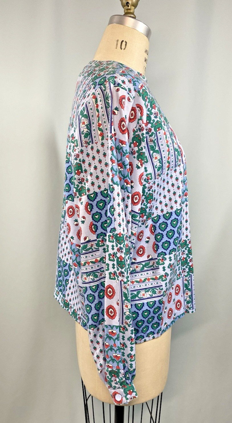 Vintage Dress top & skirt set SIZE MEDIUM blue patchwork cottage 70s 80s boho