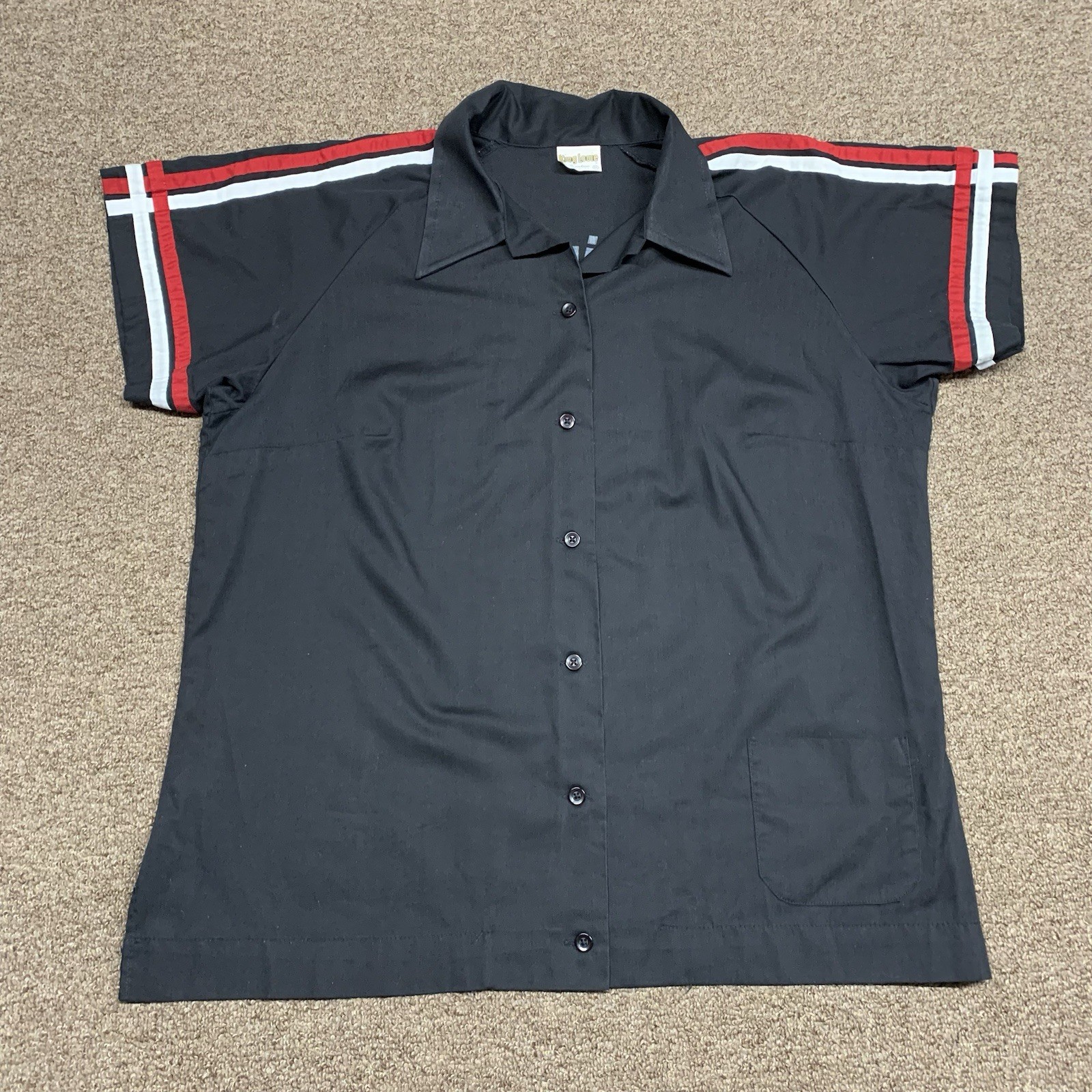 Vintage 1970s Black King Louie Bowling Shirt Size 46 Flying A Petroleum USA Made
