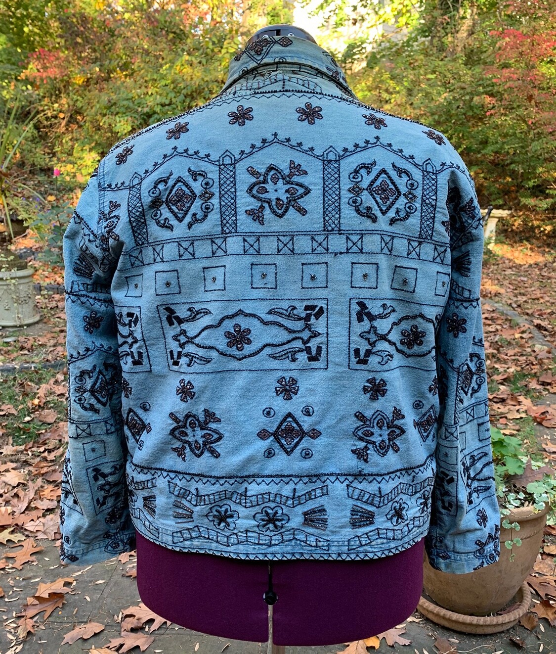 Woman’s Light Blue Denim Jacket with Beads and Embroidery XXL