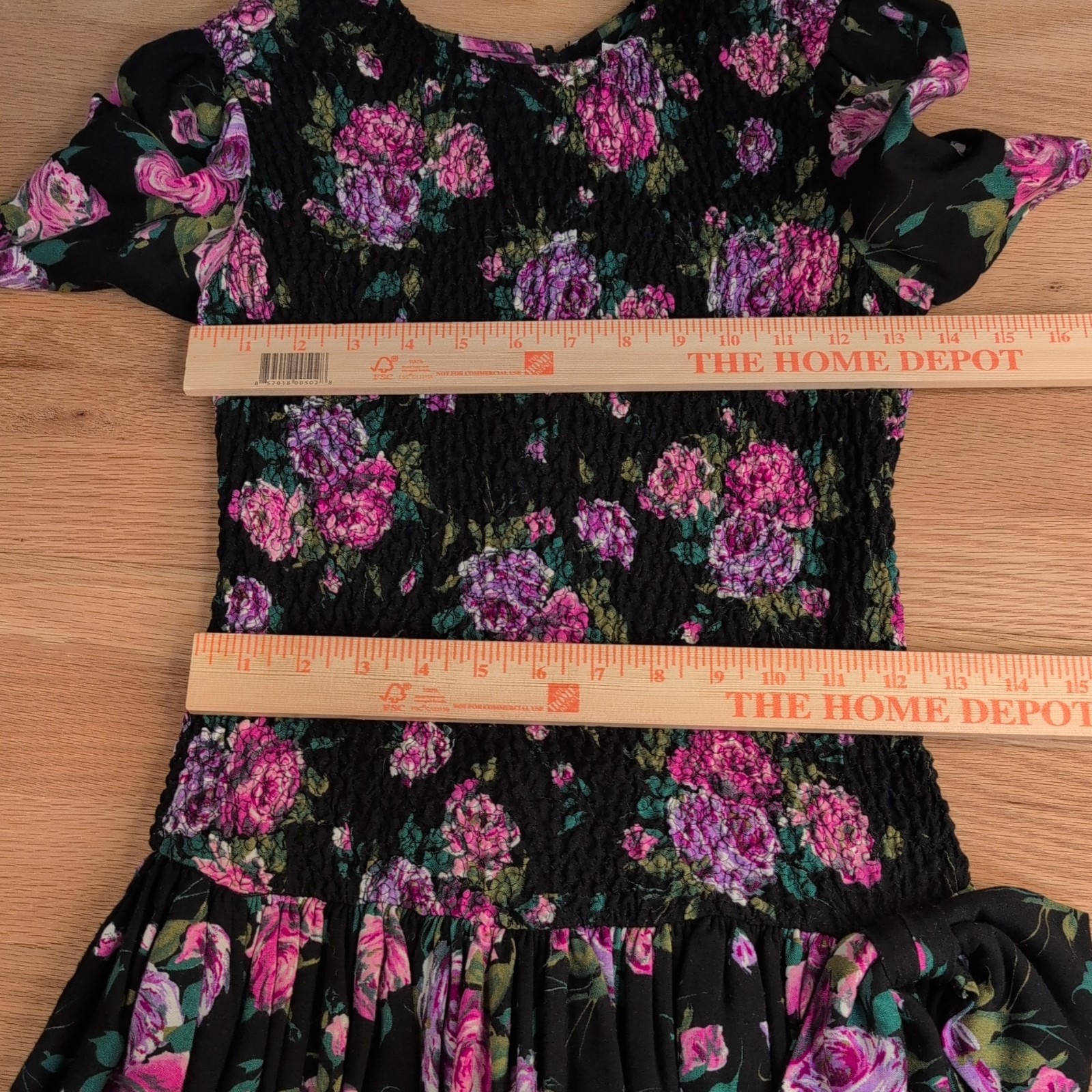 VTG Expo 90s Dress Women 2 Romance Floral Cottagecore Smocked Puff Sleeve Ruffle
