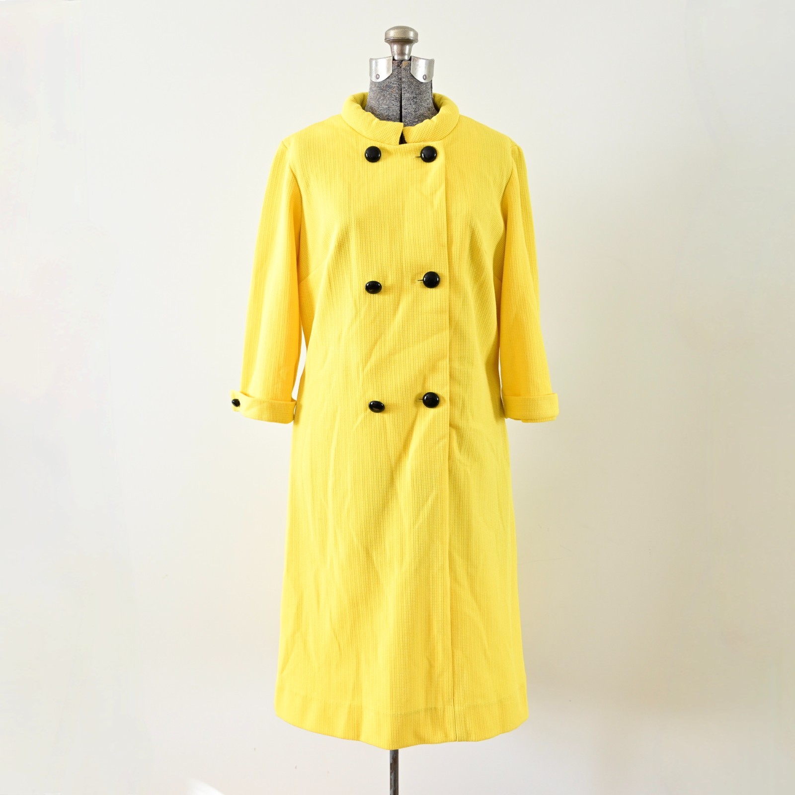 1960s Jerrie Lurie Bright Yellow 3/4 Sleeve Shift Dress Mod Coat Dress