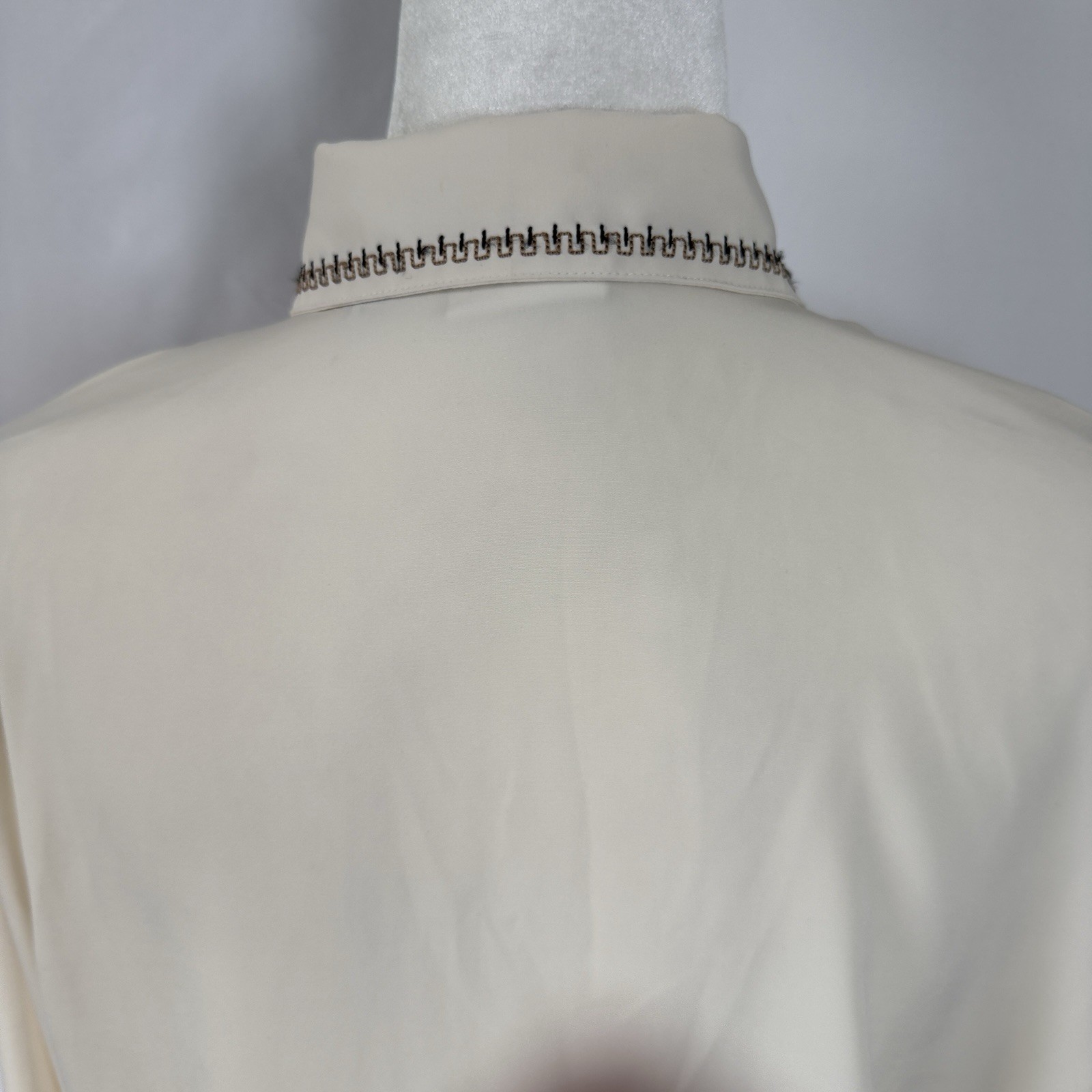 Koret Vintage Blouse Sz 10 Ivory Embroidered Collar Pin-Tuck Western Style