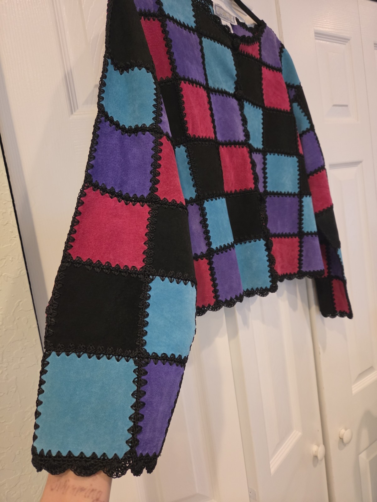 S.M.H Boutique Vintage 80s Patchwork Suede Leather Blouse