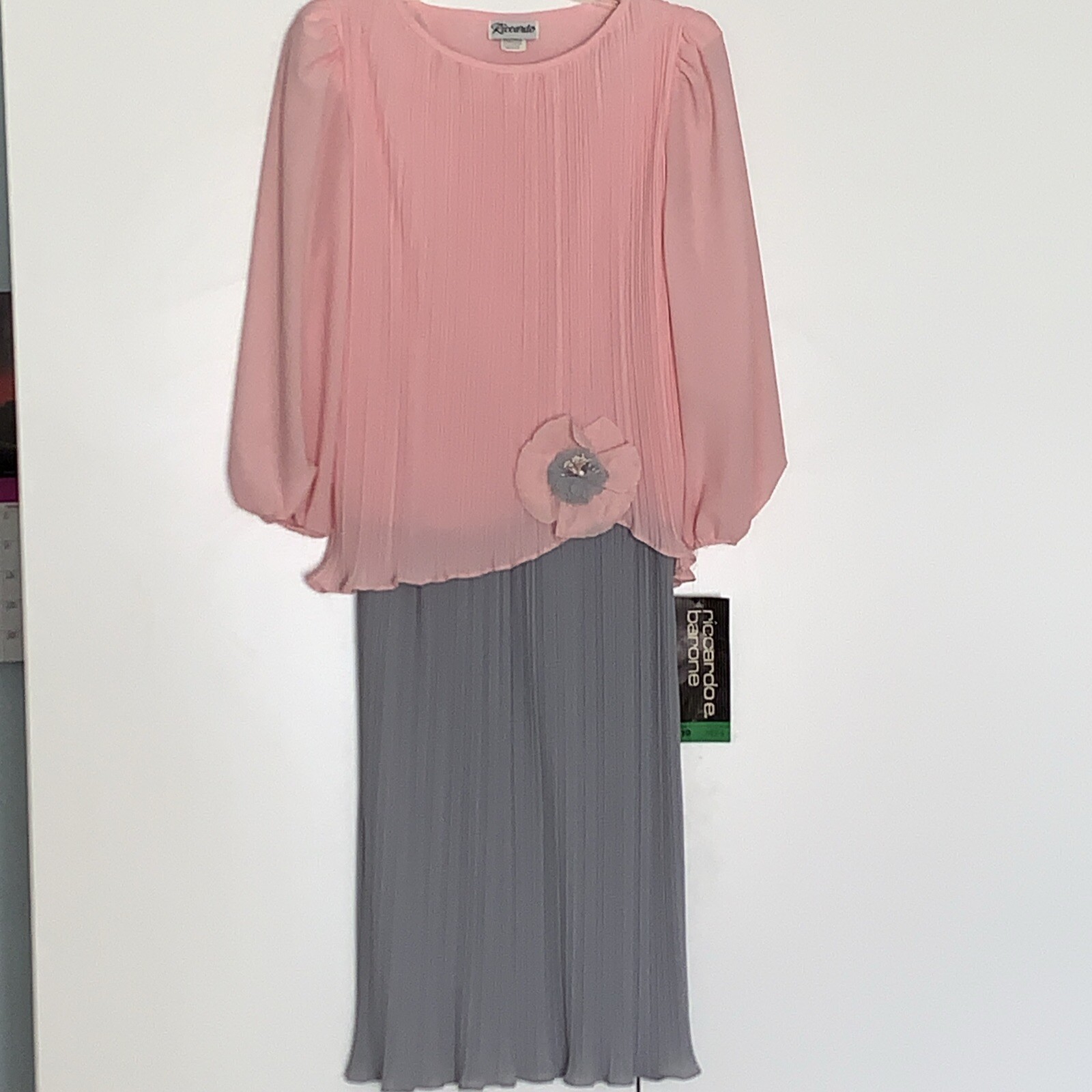 Vintage 80s Riccardo Dress Womens 10 Pink And Blue Long Sleeve NWT