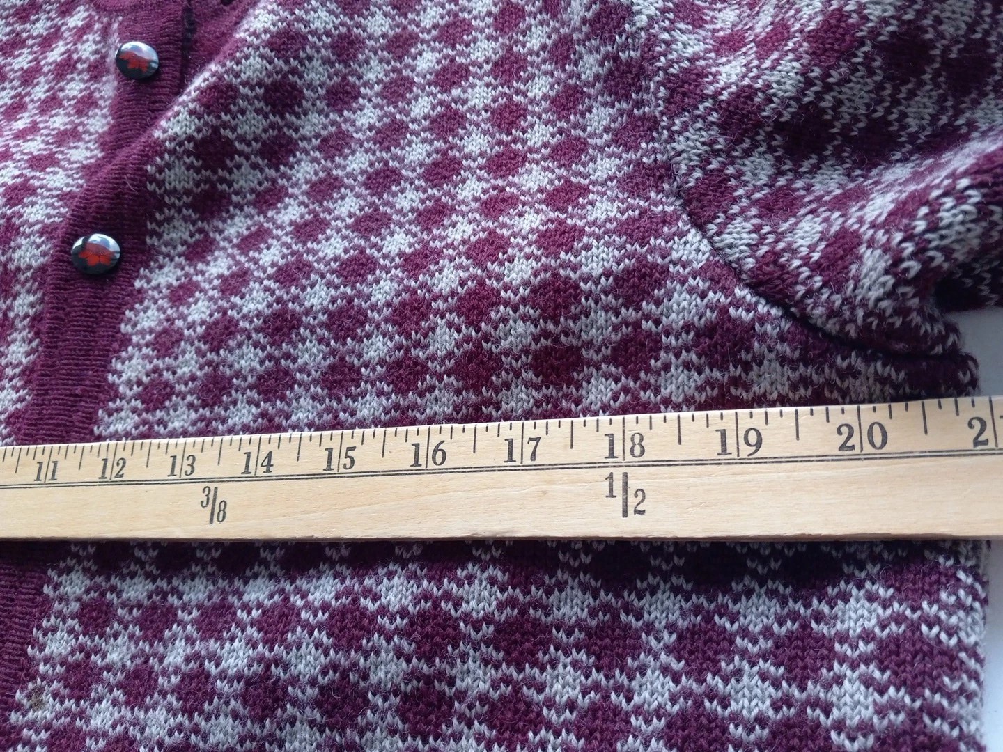 Vtg Retro Handmade Womens Cardigan Sweater Medium Knit Buttons Pockets Chest 41″