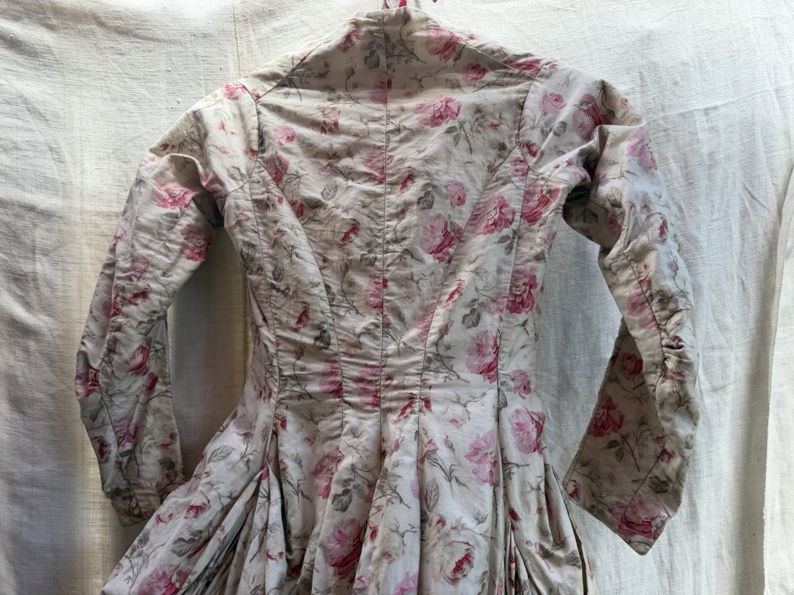 Antique Victorian 1880s Silk Rose Polonaise Museum Deaccession