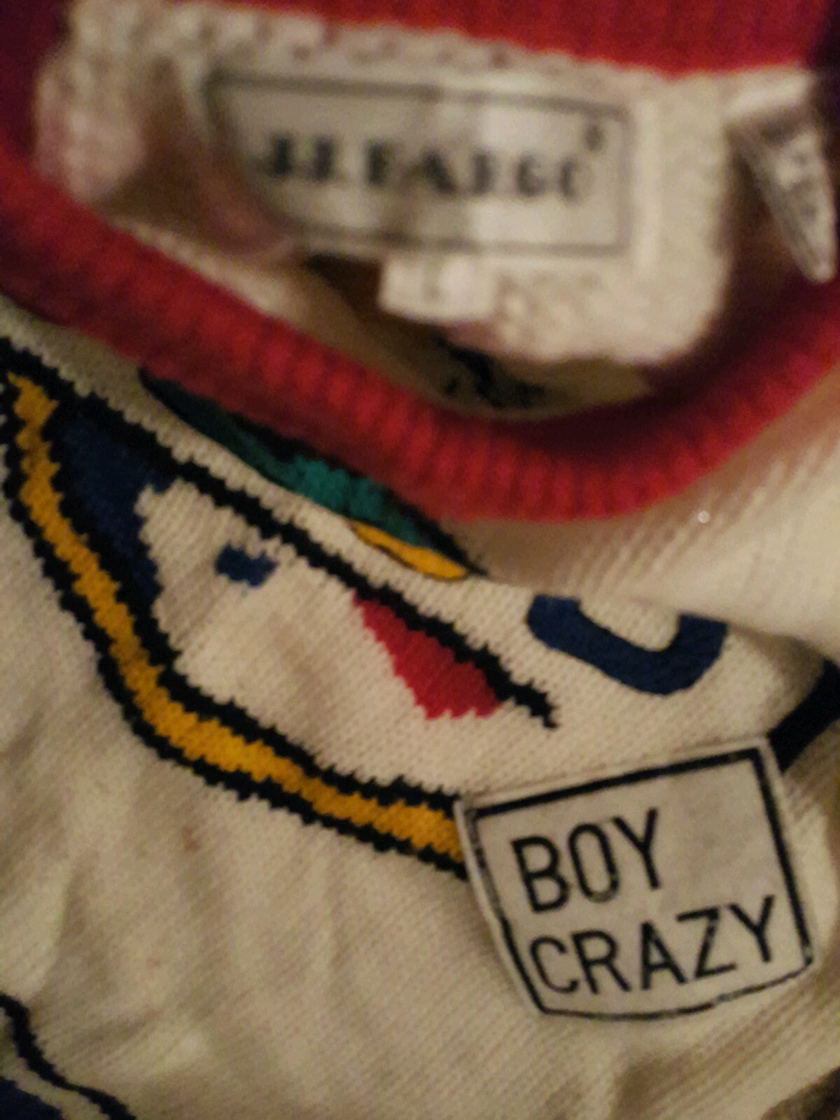 Vintage Womens Sweater JJ Fargo Sports Cheerleader CLUB BOY CRAZY 70s 80s Large