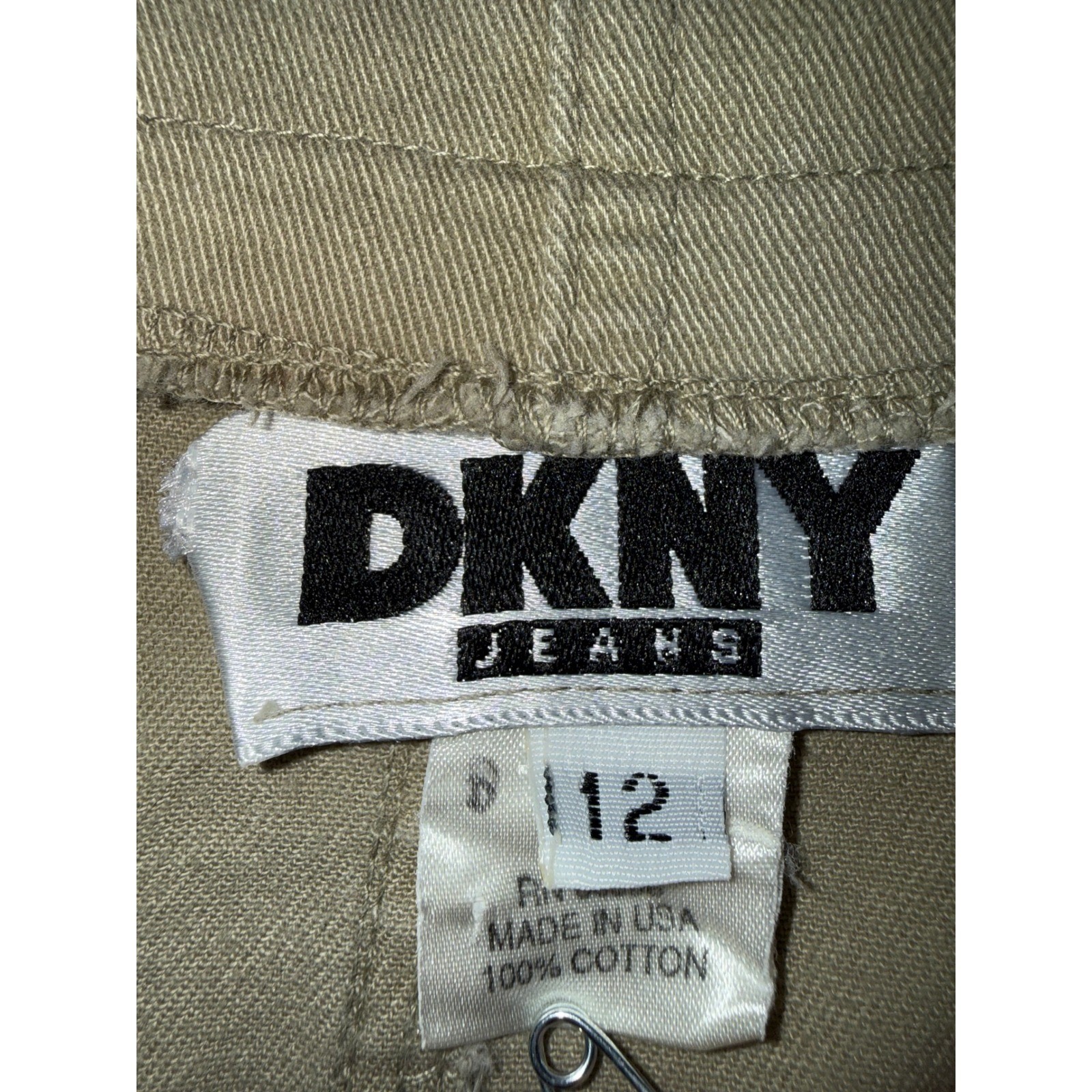 Vtg 90s DKNY JEANS Khaki Wrap Skirt Size 12 ILGWU Union Made USA Canvas Midi⁠