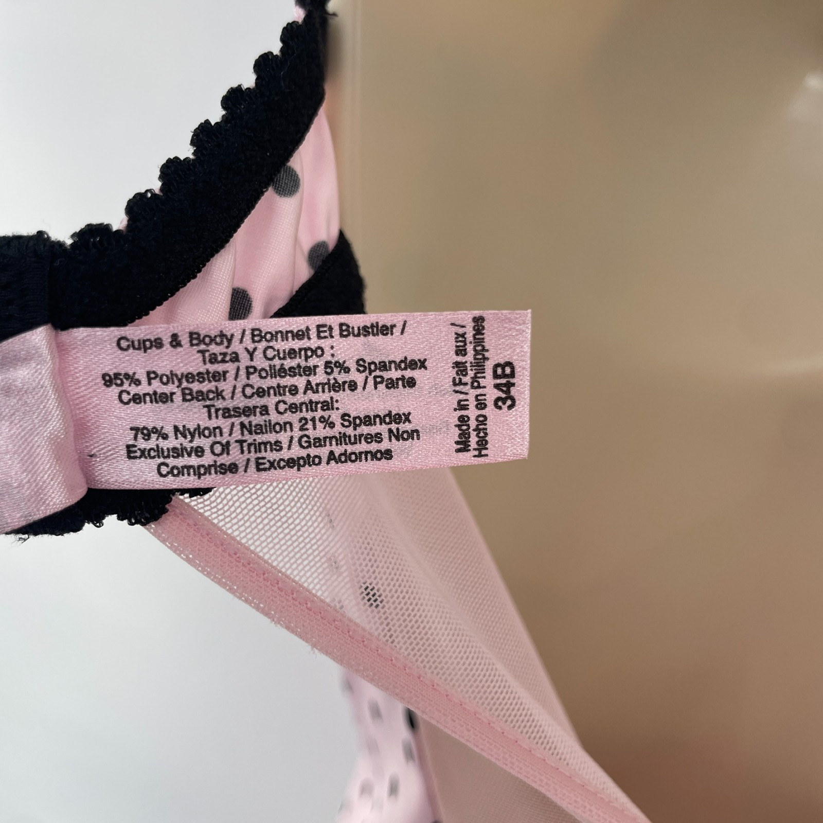 VTG Victorias Secret Y2K Milkmaid Cami Pink Black Polka Dot Lace Trim 34B Pin Up
