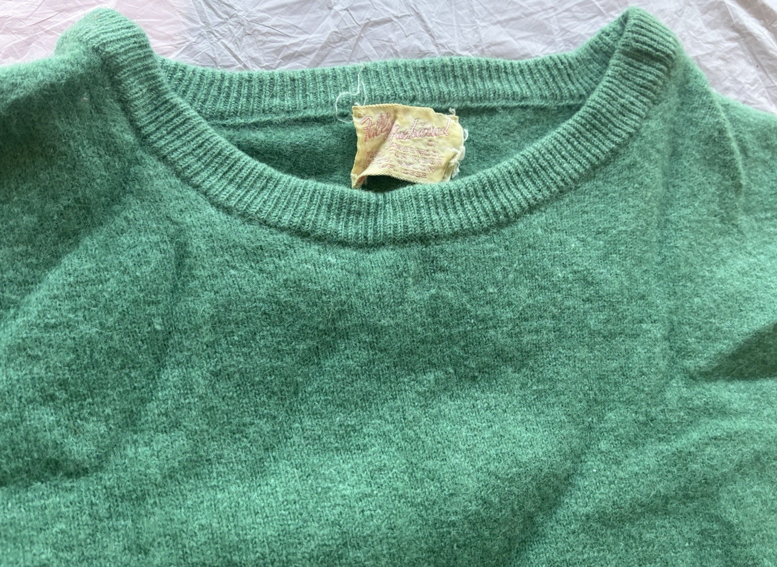 Women’s Vintage 50s Green Cashmere Blend Knit Short Sleeve Pullover Sweater Sz S