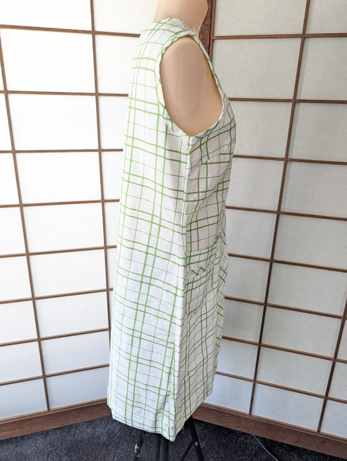 Vtg 1970s A-Line Shift Day Dress Light Weight NWOT Size M/L Mod Plaid Sleeveless