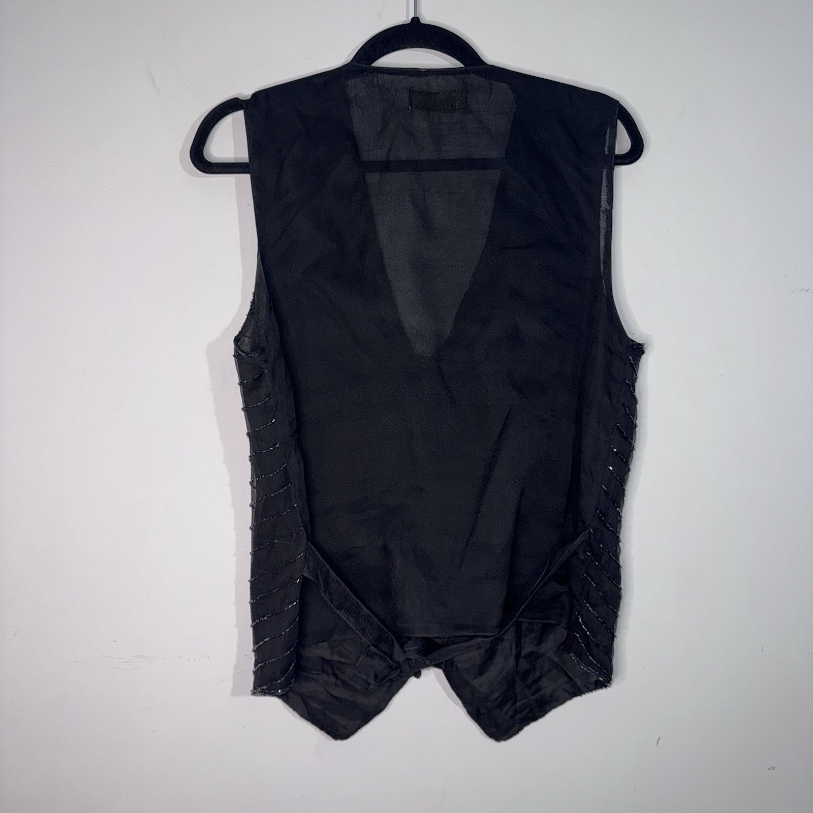 Vintage Your Destiny Beaded Silk Feel Black Floral Vest Boho Artsy Medium