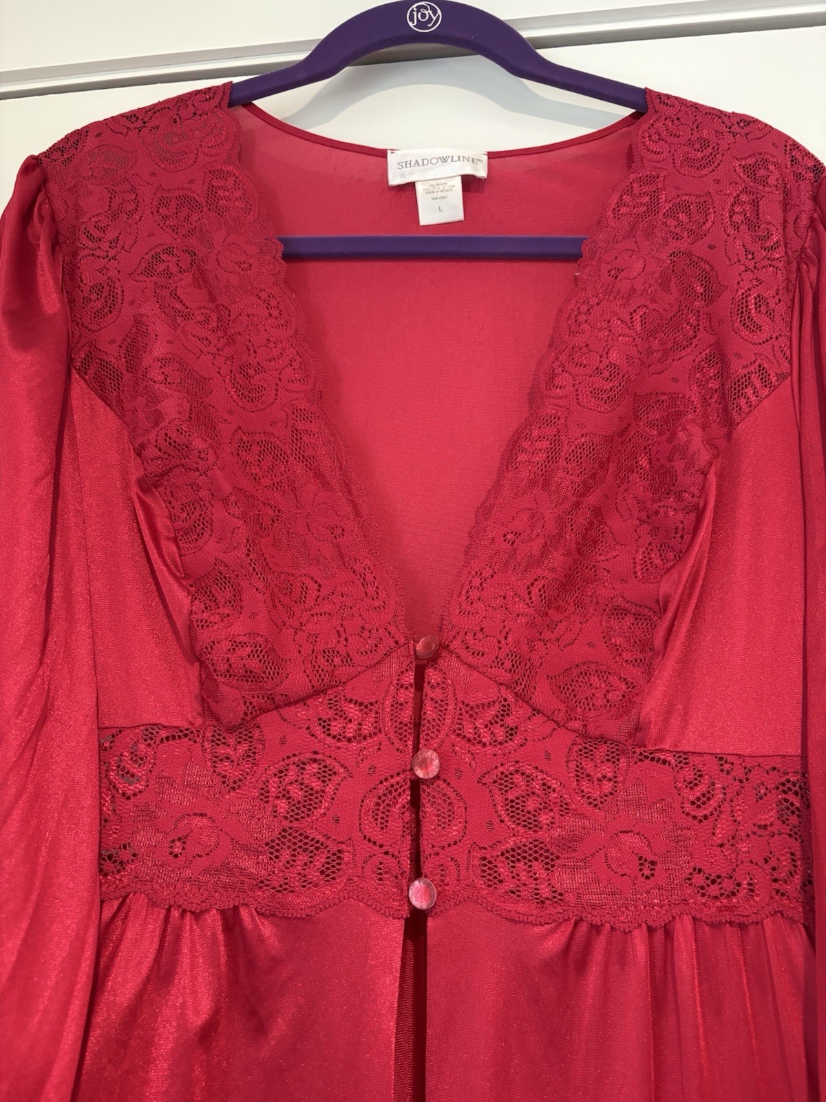 Vintage L Shadowline Candy Apple Red SILKY Nylon Peignoir Robe