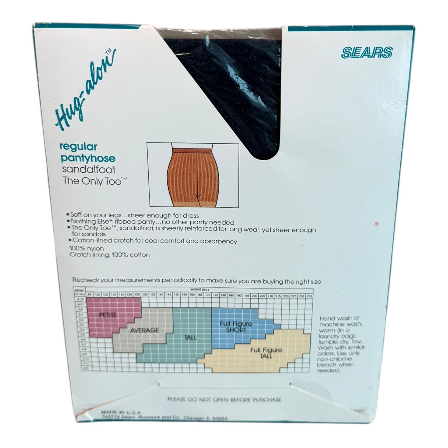 Vintage Sears Hug-along regular pantyhose sandalfoot The Only Toe Average Navy