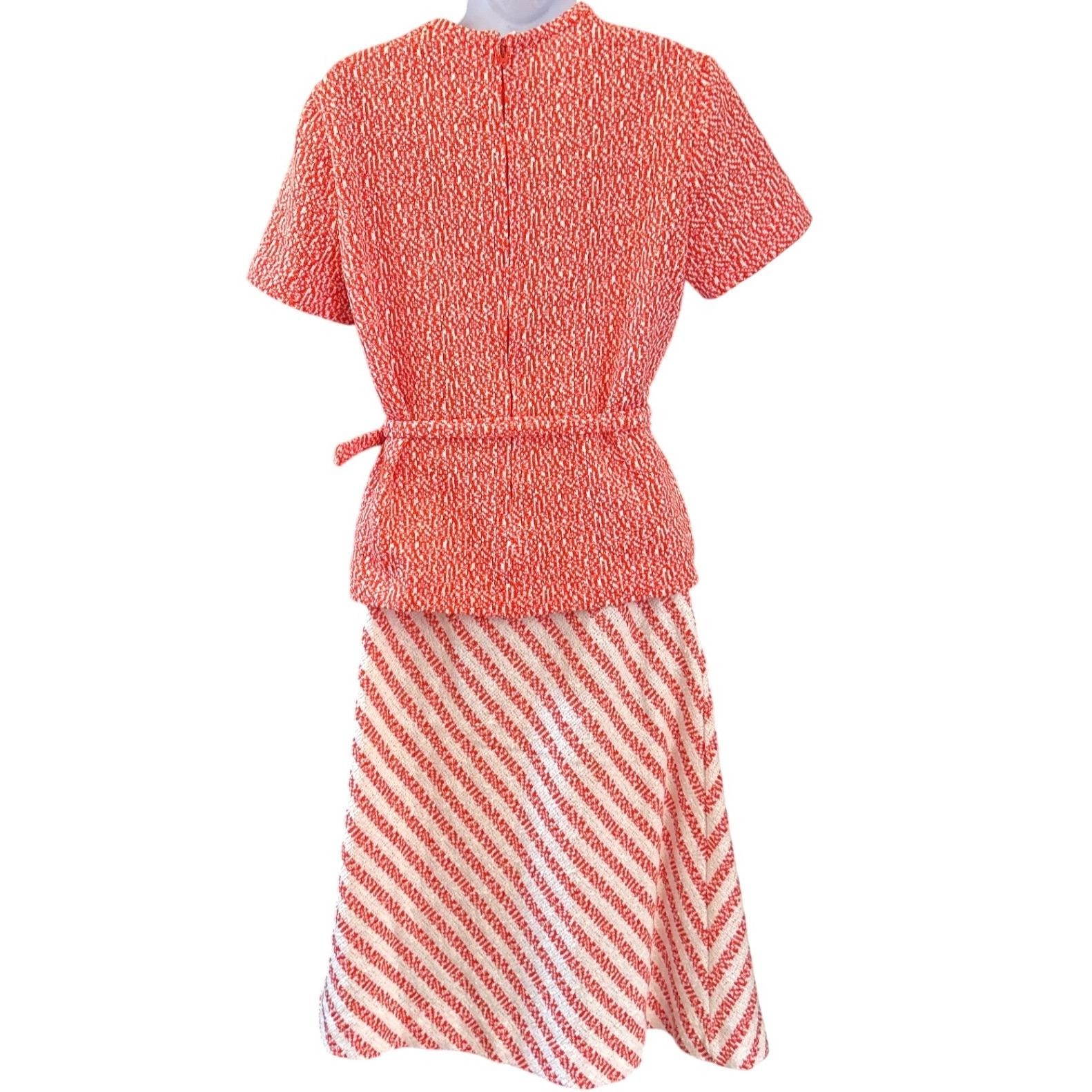 Vintage 60s Verona Knit Mod Dress Red White Boucle Belted Jackie O Style Chic