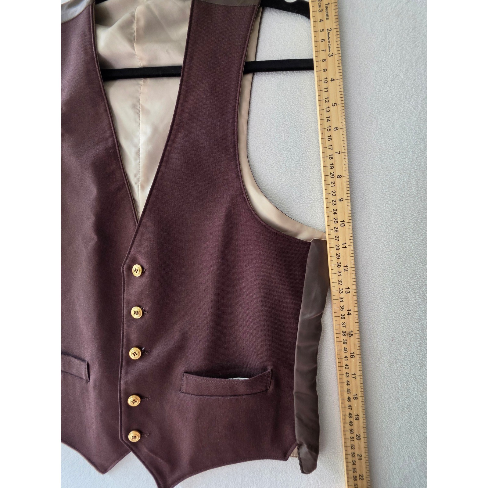 Vintage Sears Perma-Prest Reversible Vest Brown Tan Gold Button Waistcoat 40R