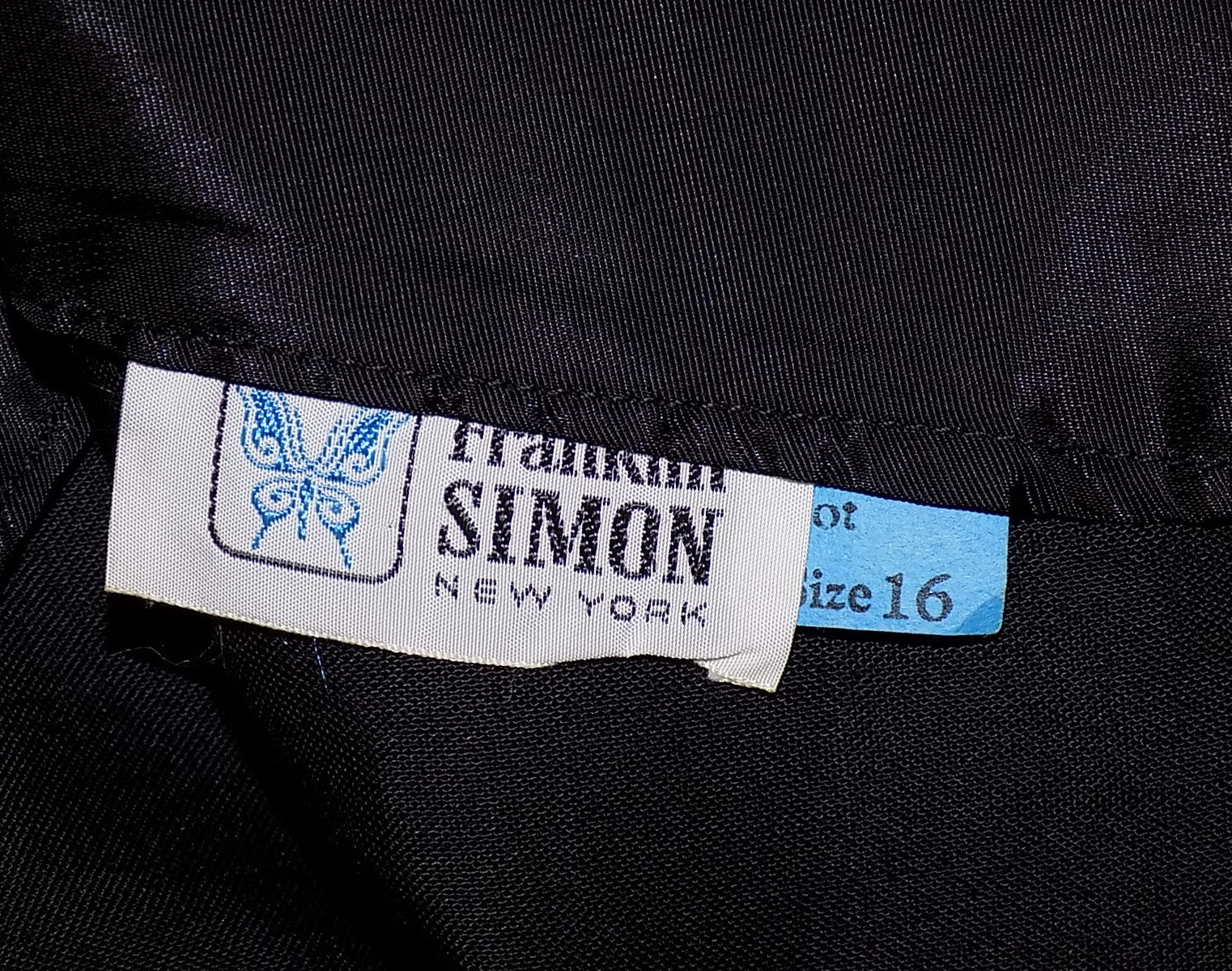 Vintage Black White Rayon Dress Rhinestone Buttons Franklin Simon Size 16 B40
