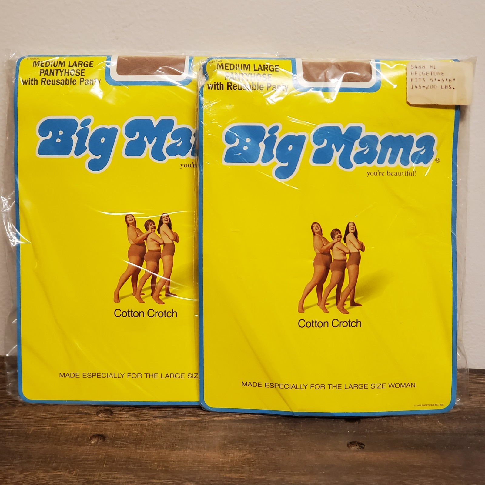 Lot of 2 Vintage 1983 Big Mama Pantyhose M L BEIGETONE Cotton Crotch Sheffield