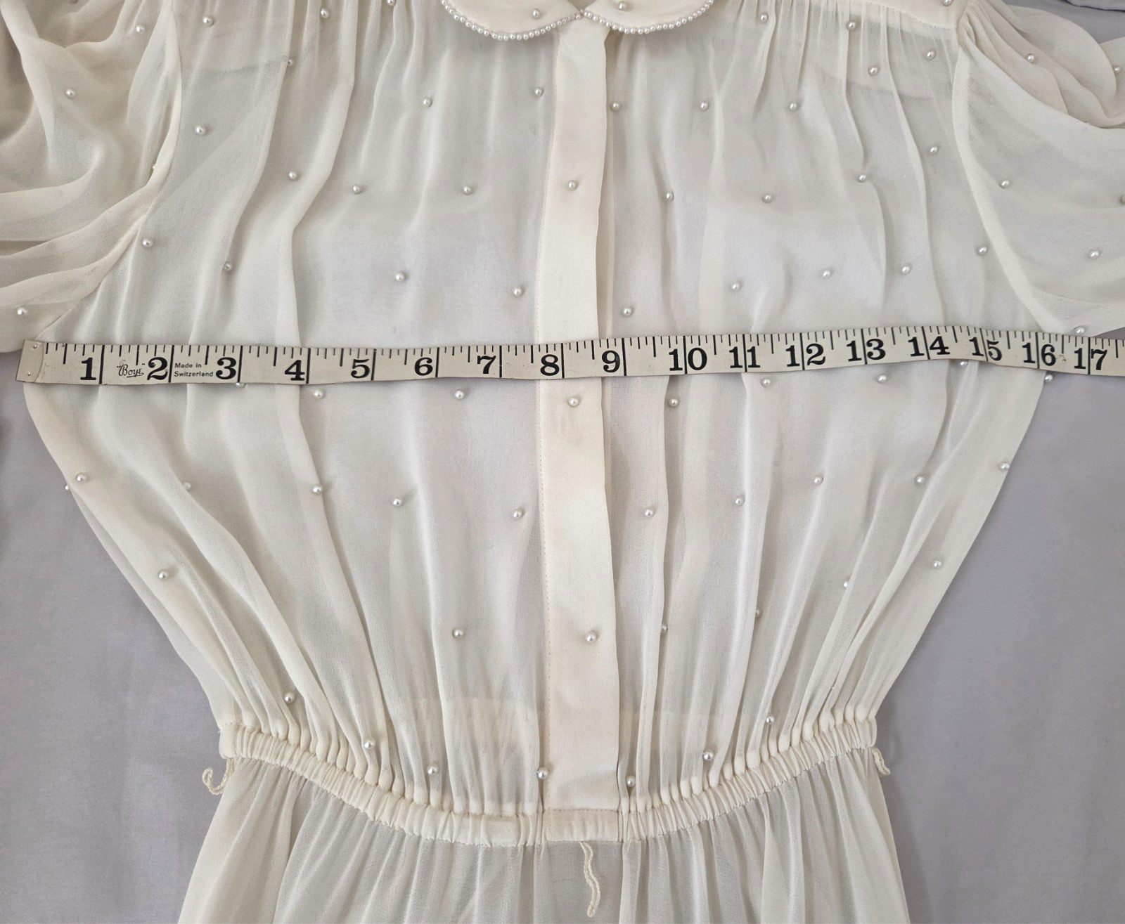 Vintage Bonnie Strauss Sheer Off White Peal Embellished Dress