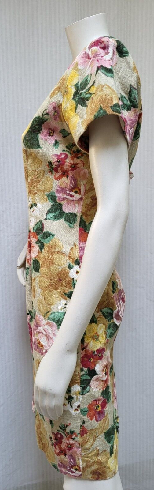 Vintage 80/90’s Casual Corner Floral Cotton Flax Dress – Size M – EUC