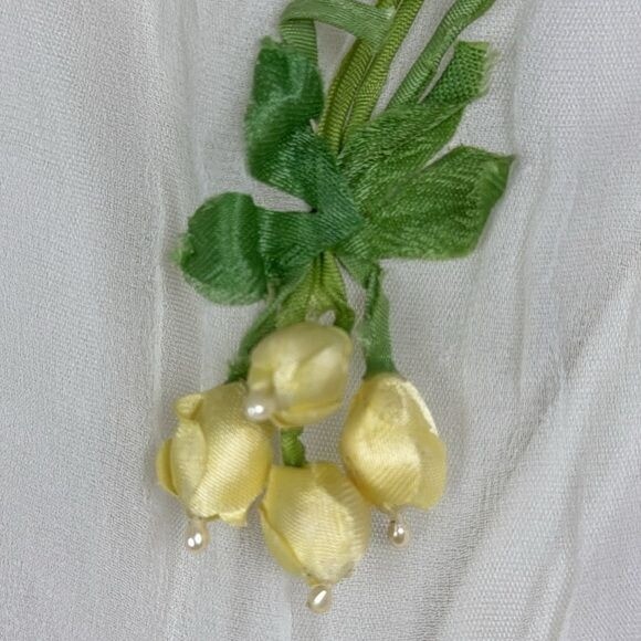 Vtg 60s Yellow Sleeveless Long Dress Floral Pearl Detail SIZE XS/S costume party