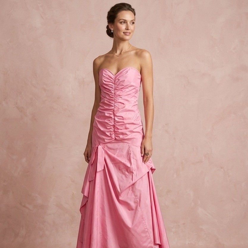 Vintage Jessica McClintock Gunne Sax Pink Strapless Ruched Bustle Gown 11/12