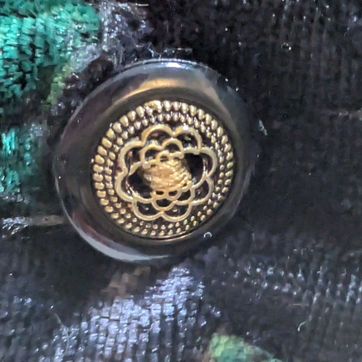 90s Vintage Velvet Vest Jewel Tone & Black Moody Florals Gold Thread M fits S