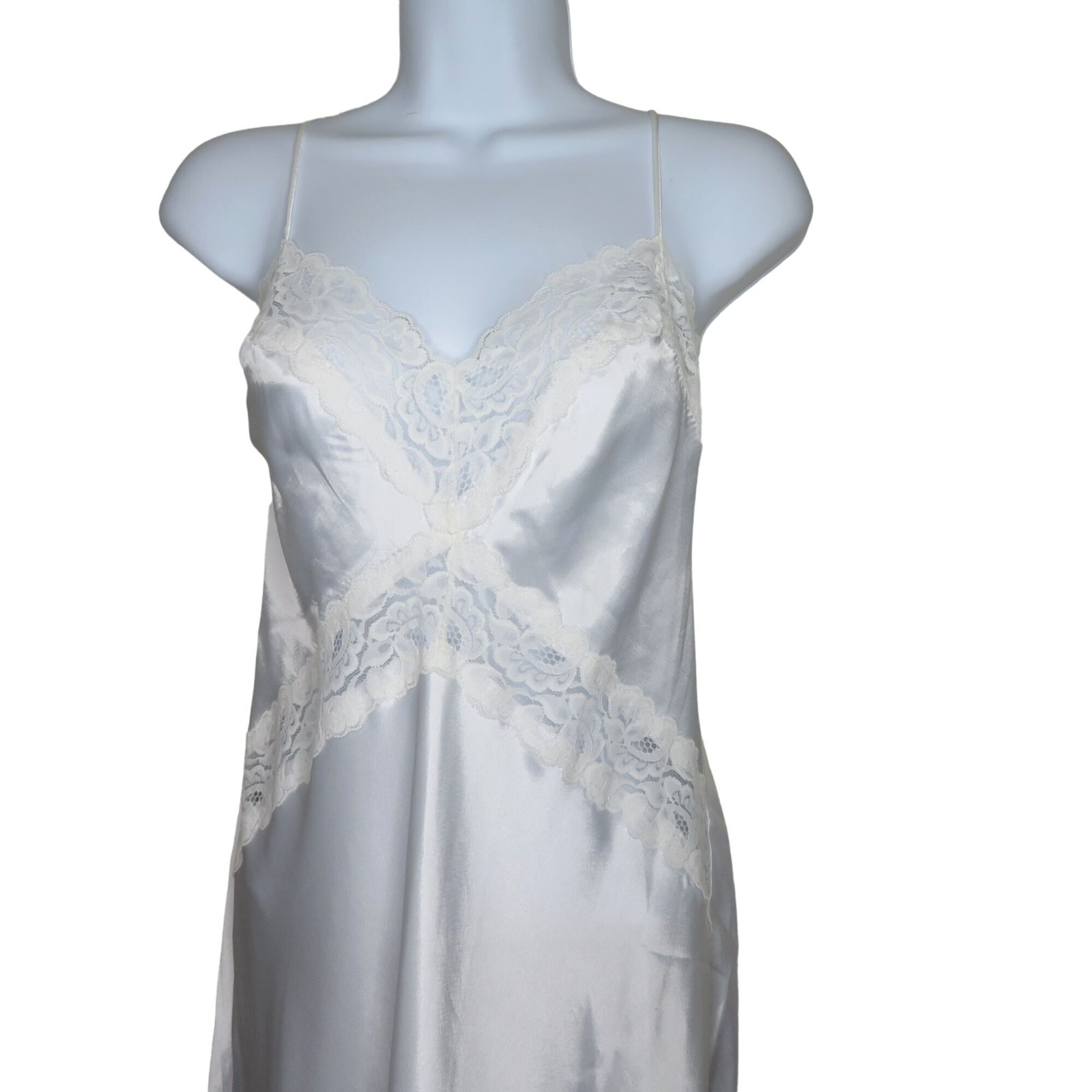 Vintage White Lace Satin Slip Nightgown Robe Peignoir Set Wedding Honeymoon