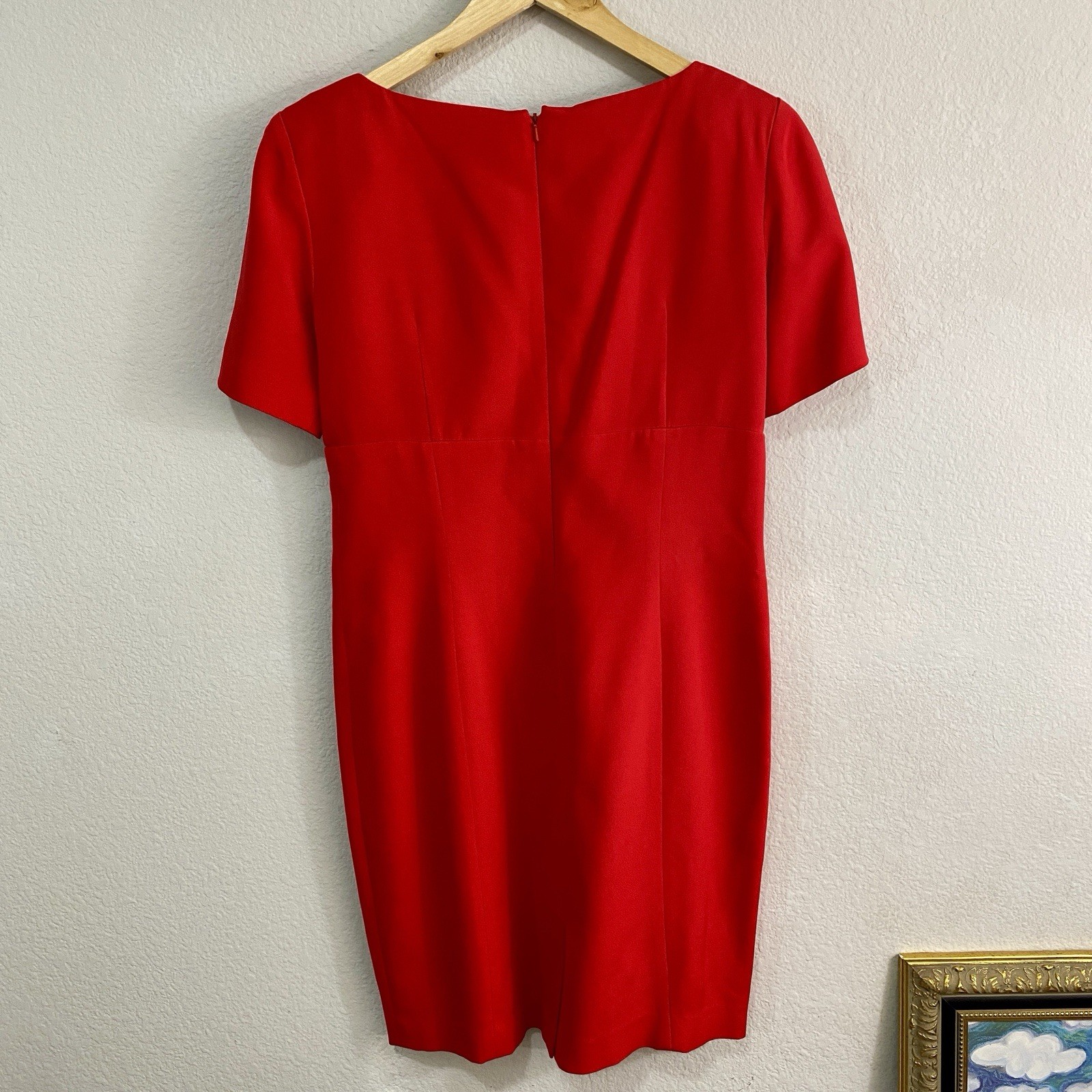 VTG Gillian 100% Silk Red Draped Surplice V-Neck Sheath Dress Size 14