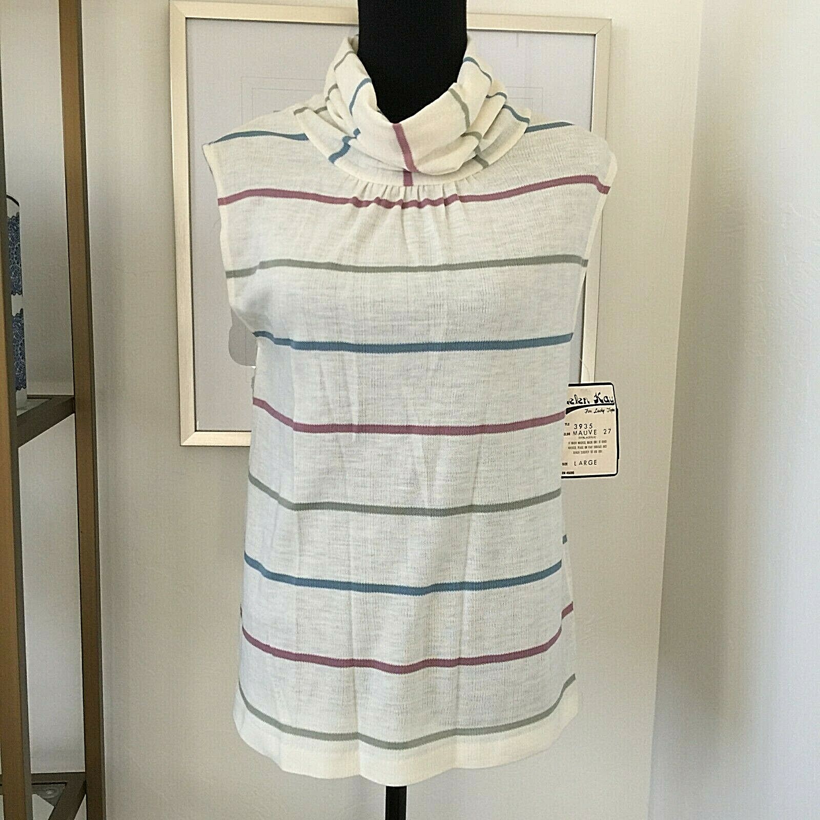 Vintage 1970 Helen Kay for Lucky Tops Sleeveless Stripe Cowl Neck Top Dead Stock