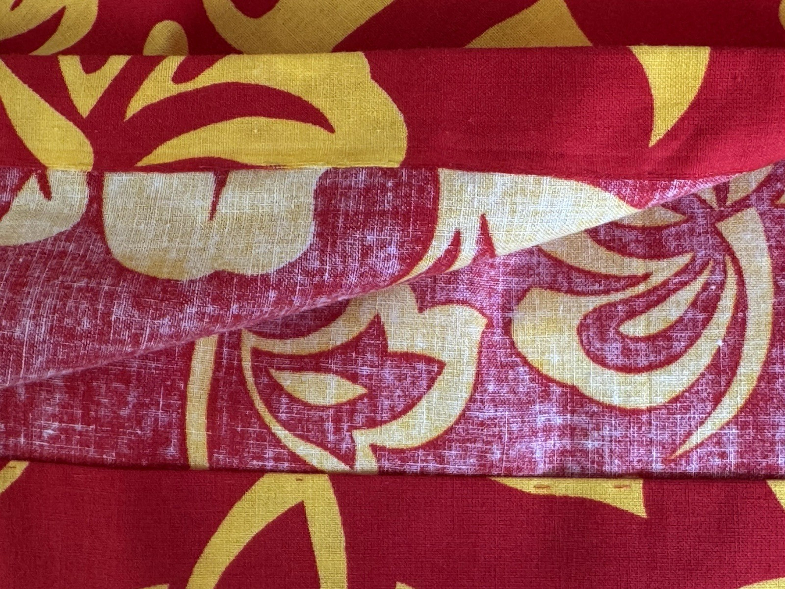 One Shoulder Hibiscus Dress Brilliant Red & Yellow Hand Dyed Hawaiian L 1965