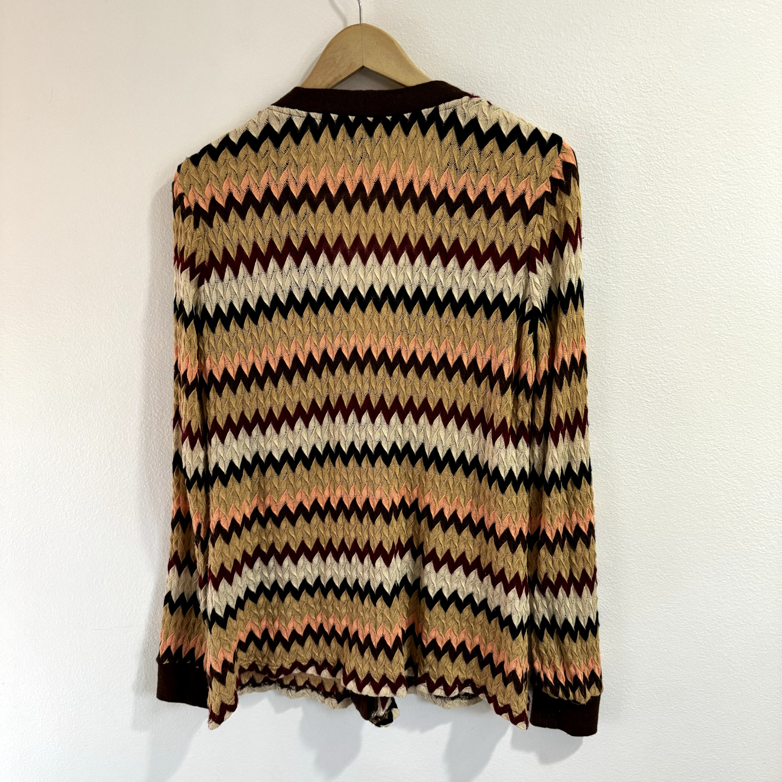 Vintage 90s Y2K Anna Sui Sweater 12 / L Chevron Cardigan Knit Tan Brown Retro