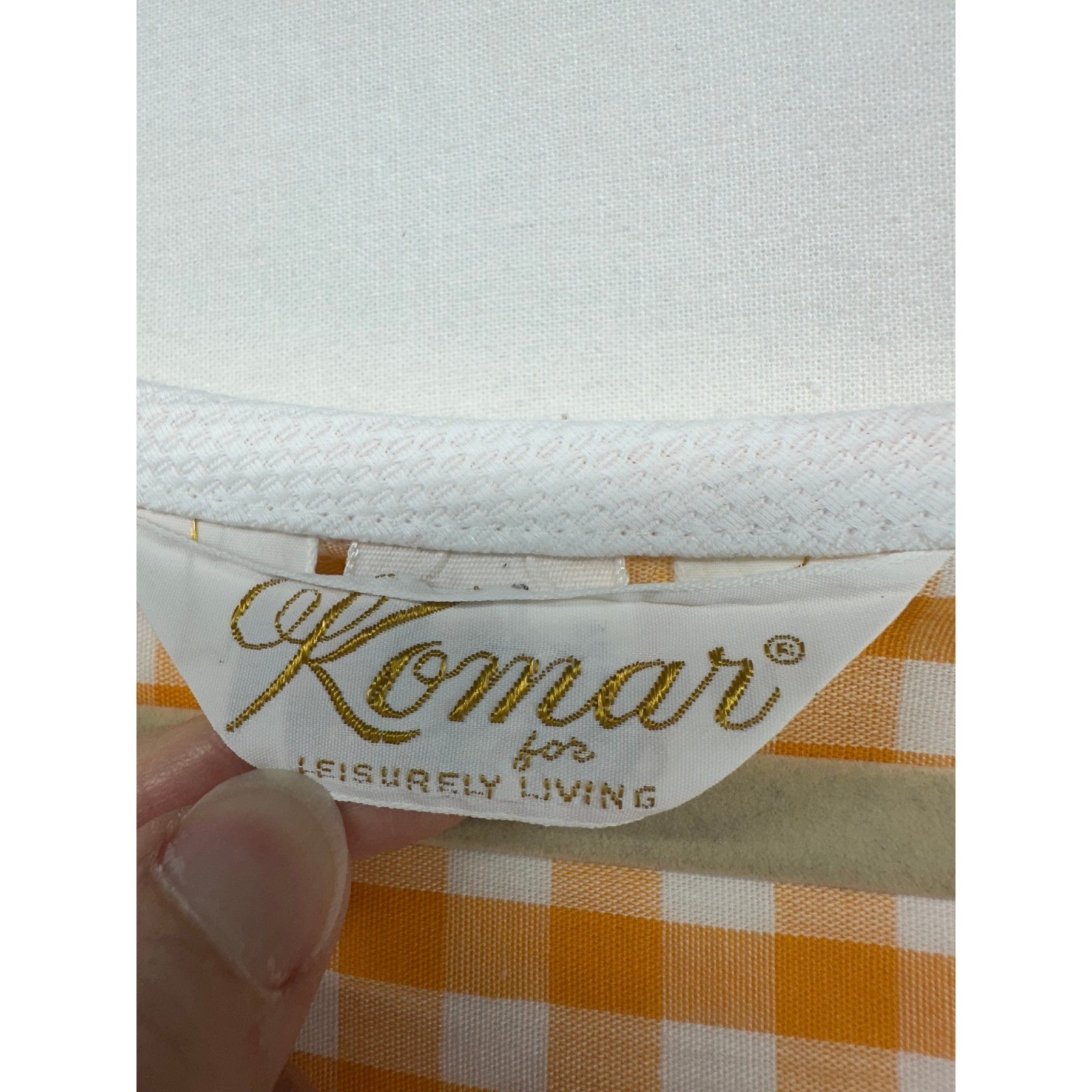 Vintage Komar Orange Gingham Apple Embroidered House Dress Zip Front Medium