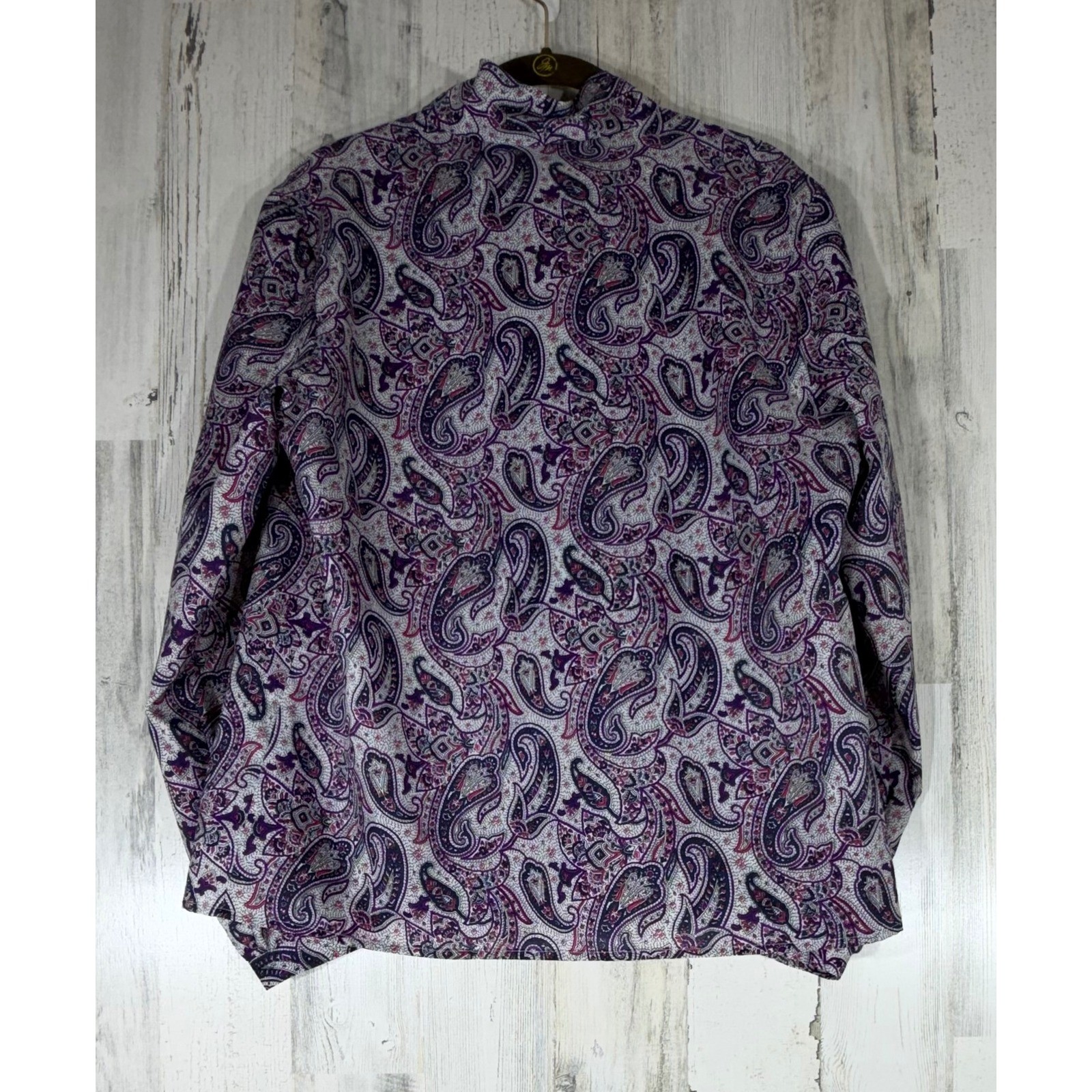 Lady Arrow Blouse Large Purple Paisley 80s Secretary Tie Neck Dark Academia USA