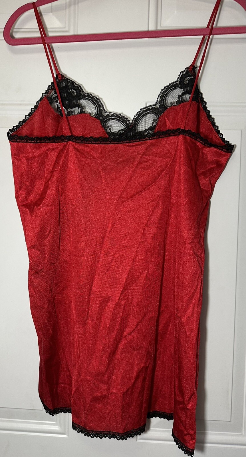 VTG Private Treasure AVON Night Gown & Robe Red Black Silky Lace Lingerie Size M