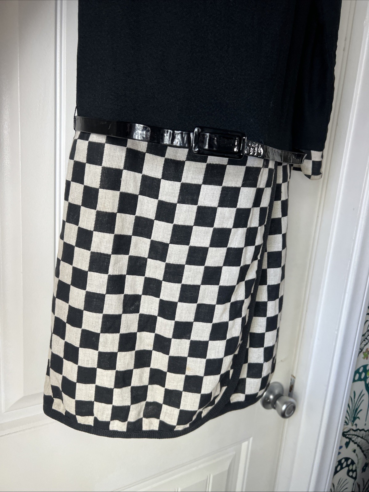Vtg 60s Young Edwardian Checkered Drop Waist Mini Faux Wrap Dress Mod Twiggy S