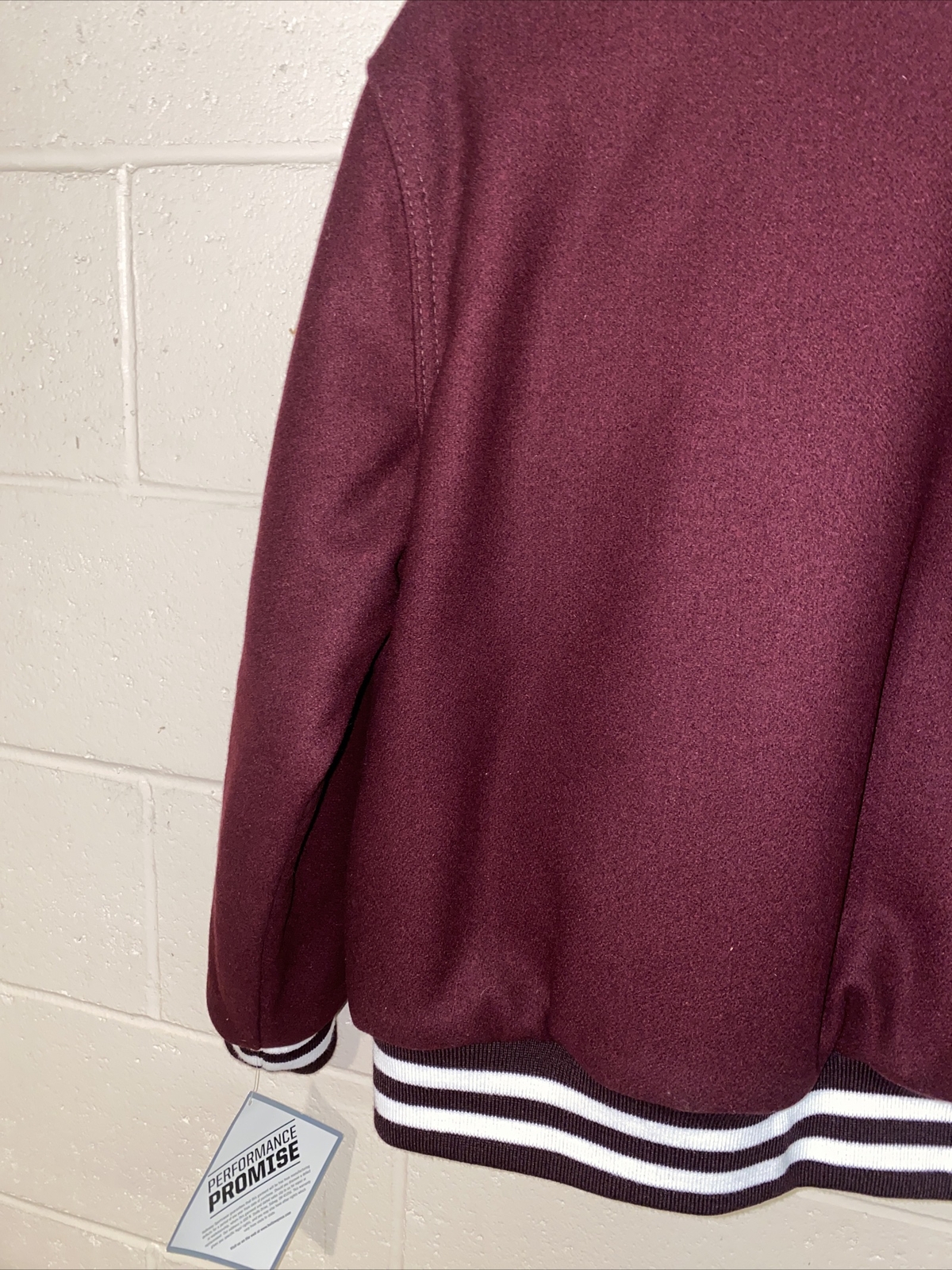 HOLLOWAY WOOL VARSITY JACKET BOMBER MAROON WHITE WOMEN’S MEDIUM. NEW!!!