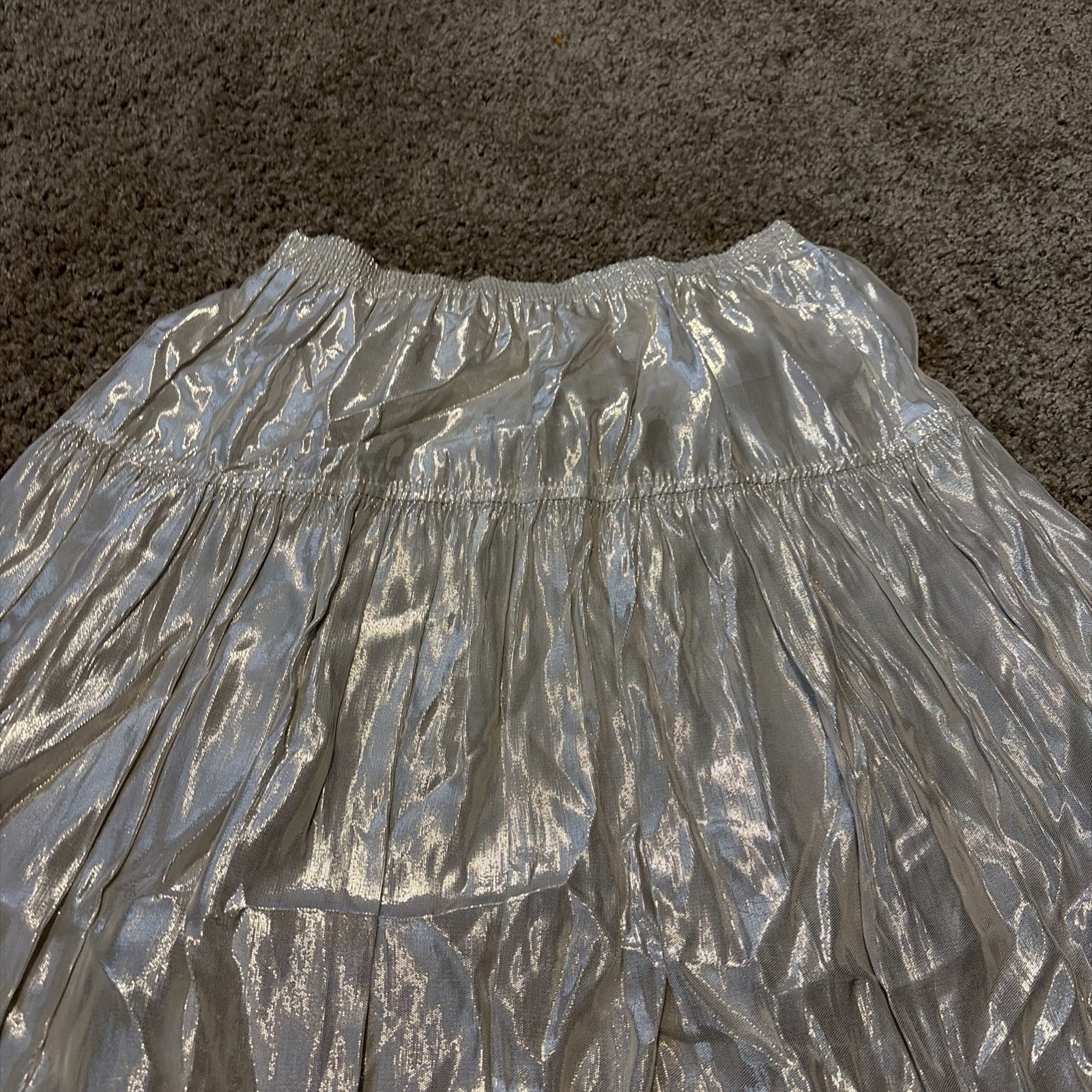 VTG 80s Silver Metallic Shiny Silver Midi Skirt “Year Of…” Brand Size Large USA