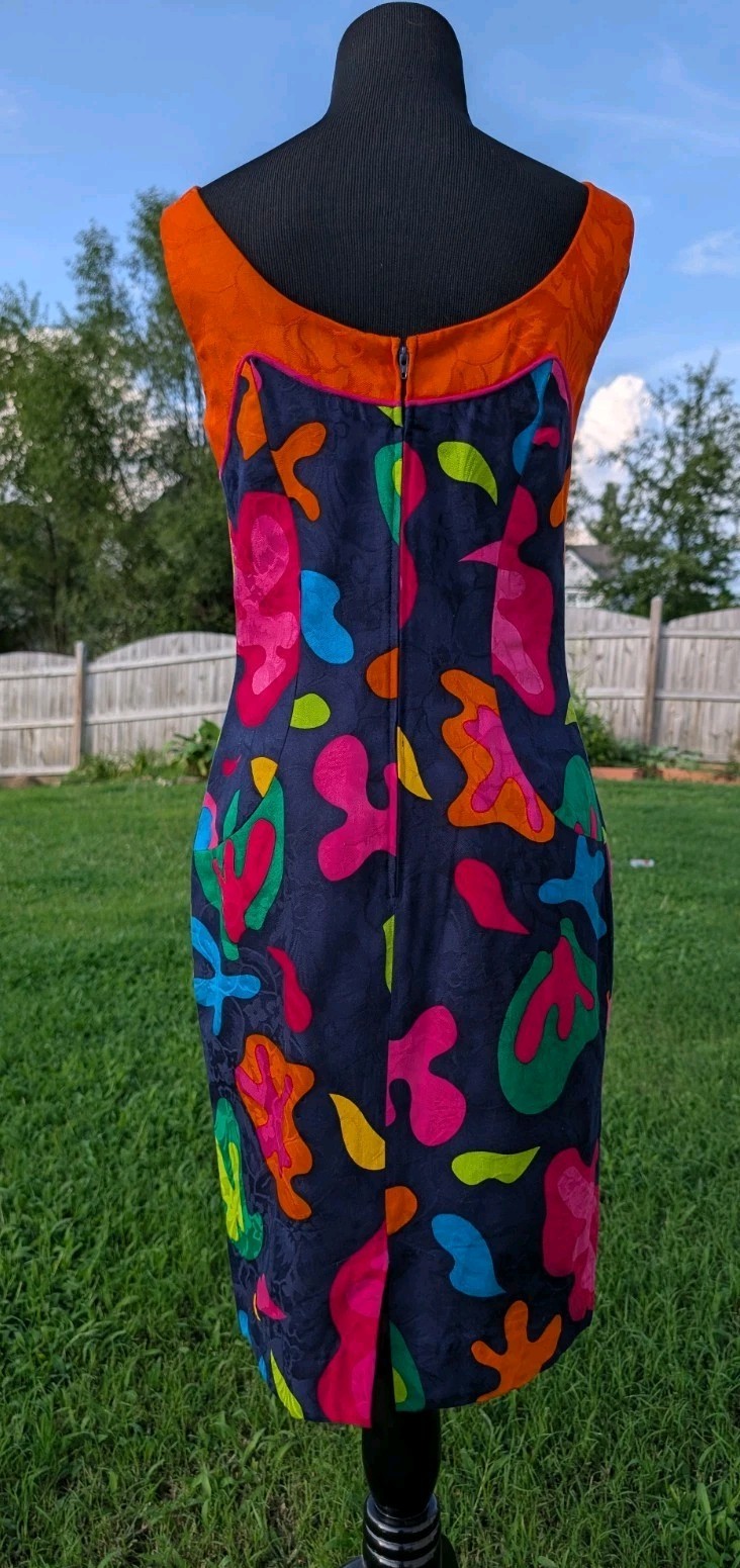 RIMINI COTTON JACQUARD ART PRINT SHEATH DRESS SIZE 4 COLORFUL RETRO POCKETS