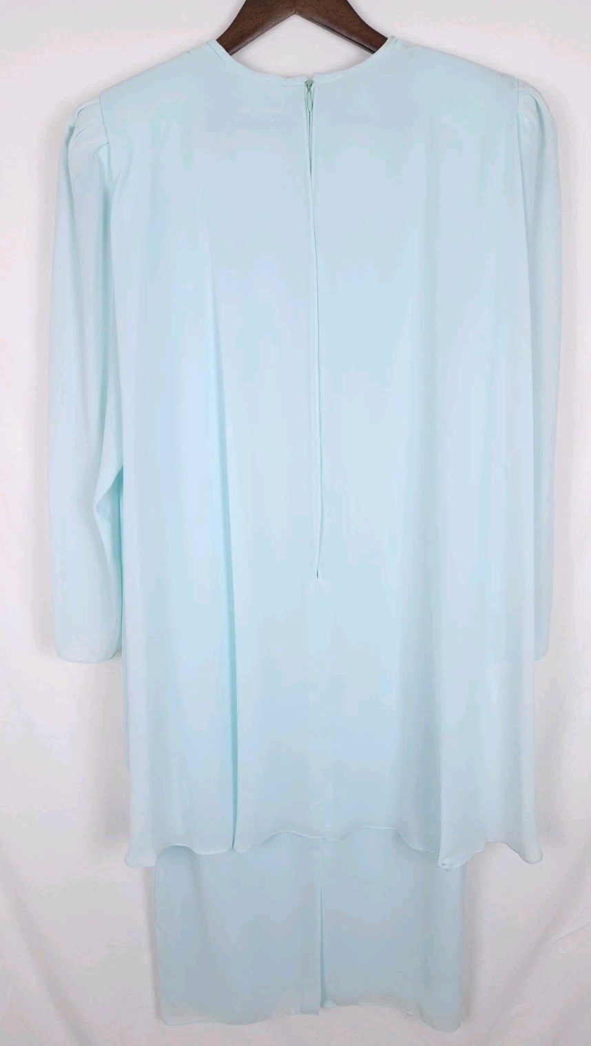 Vintage Liz Roberts Size 12 Blue Embroidered Lace Bow Long Sleeve Dress MOTB