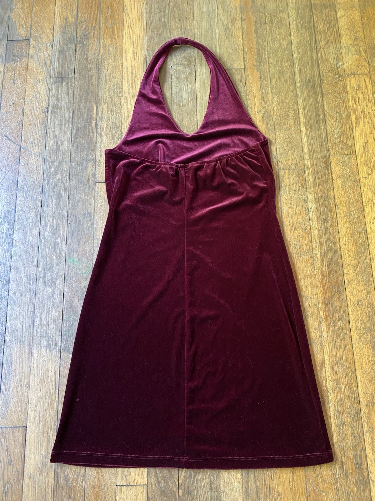 Eye Candy Vintage 90s Y2K Burgundy Velvet Halter Neck Mini Dress USA Large