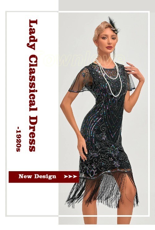 1920s Flapper Dress Women’s Slim Fit Sequin Tassel Vintage 20s Party Dress Skirt