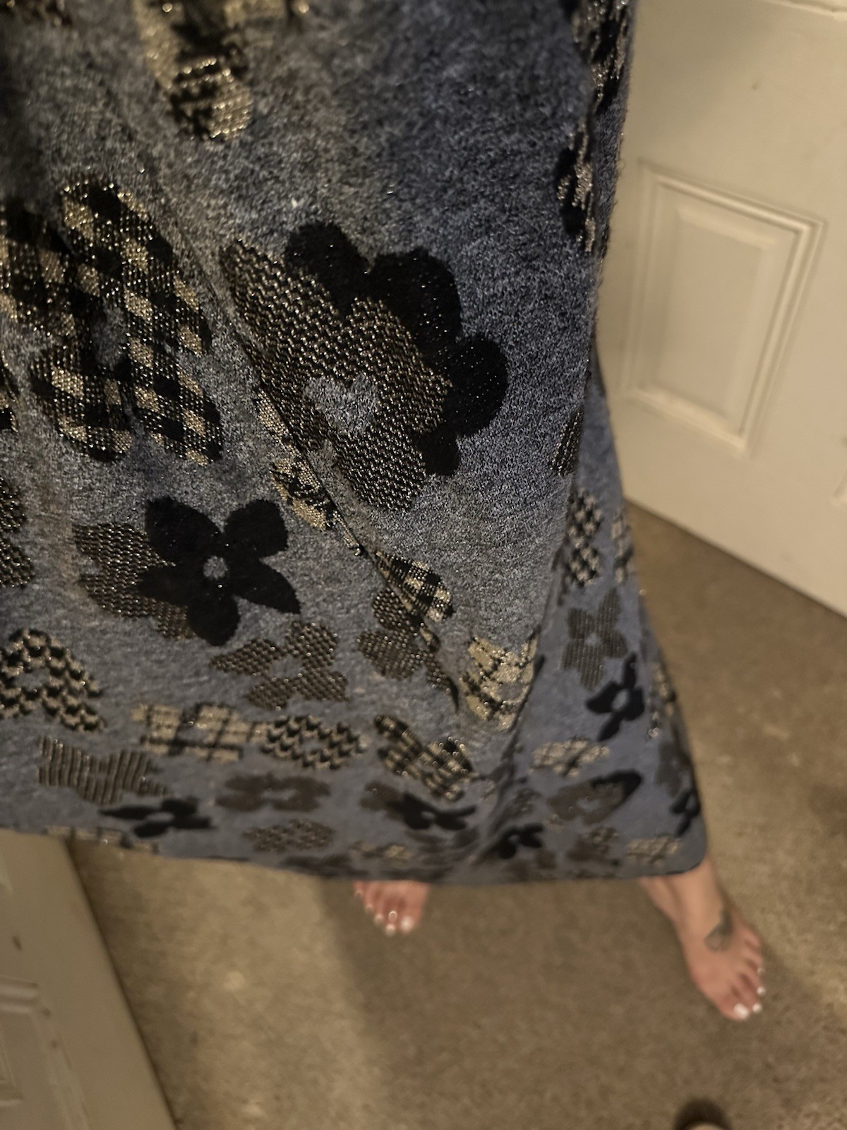 Stunning David Brown, 1970s metallic balloon sleeve houndstooth flower dress