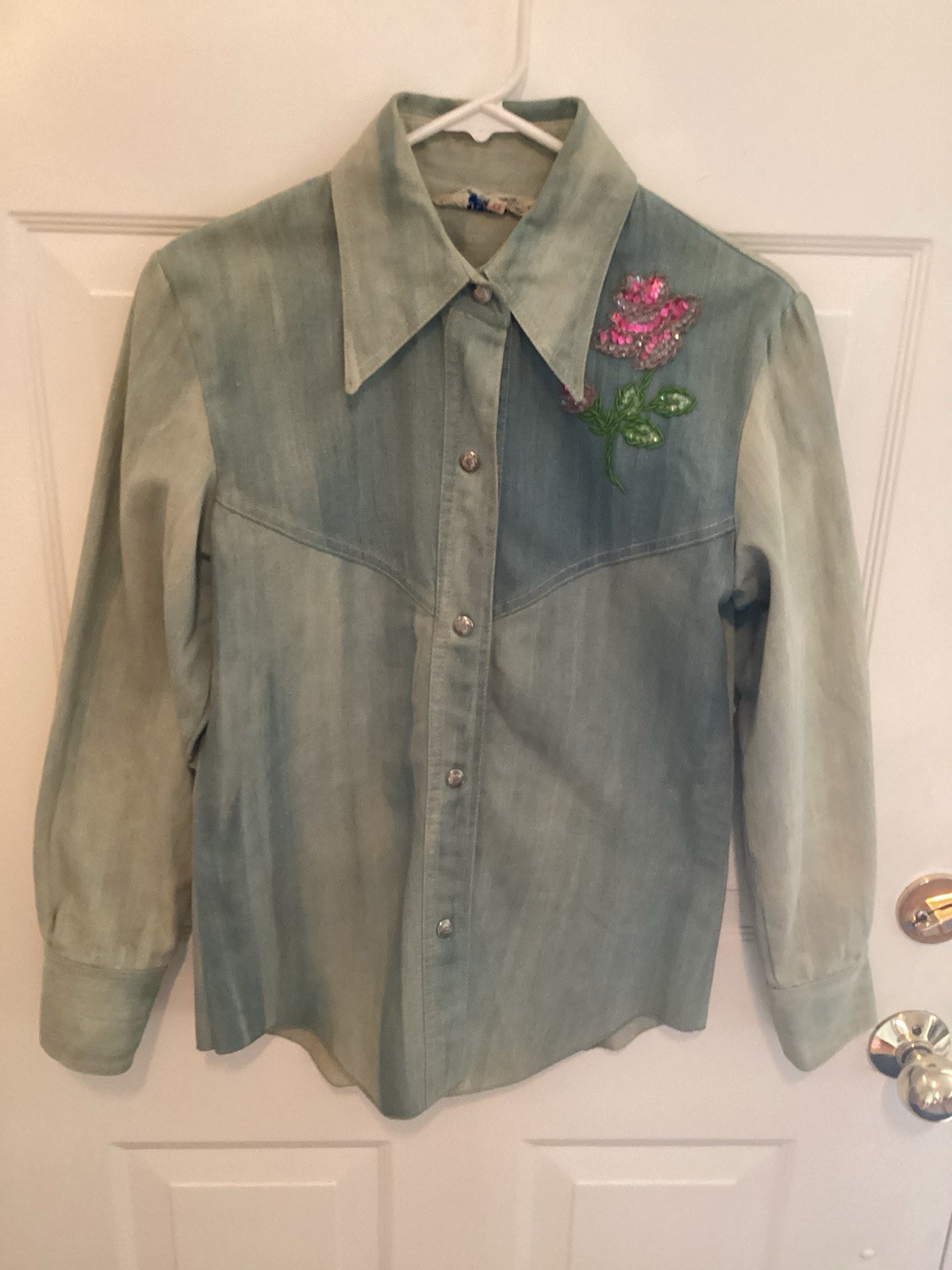 Vtg Hand Embroidered Snap Front Jean Jacket, 1972