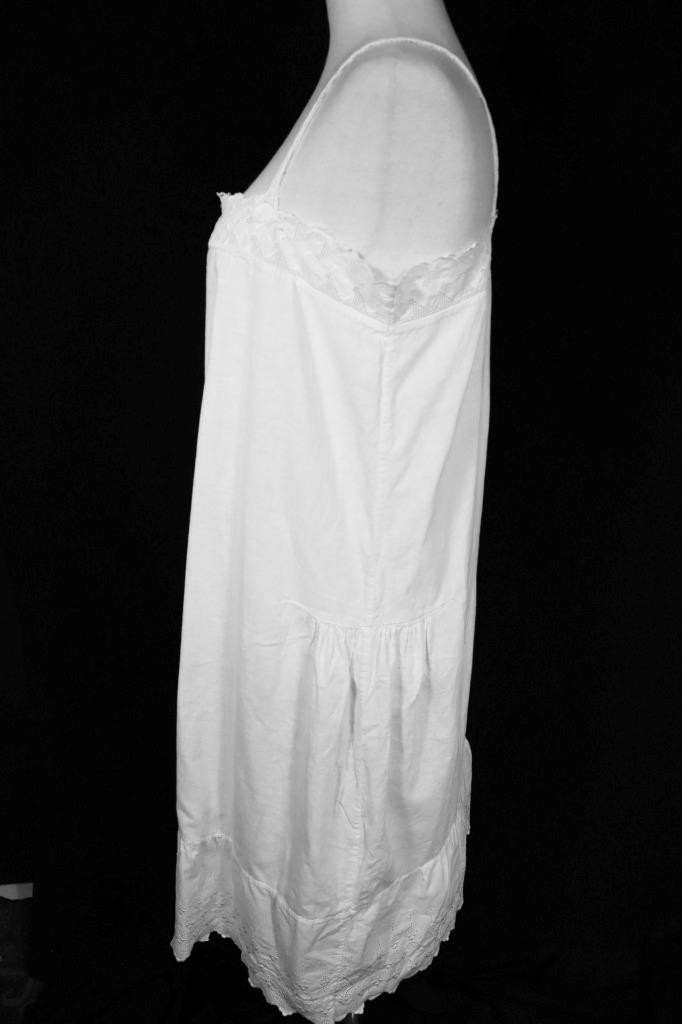 Antique Edwardian-1920’s French White Cotton Slip/Night Gown Med Exc Condition