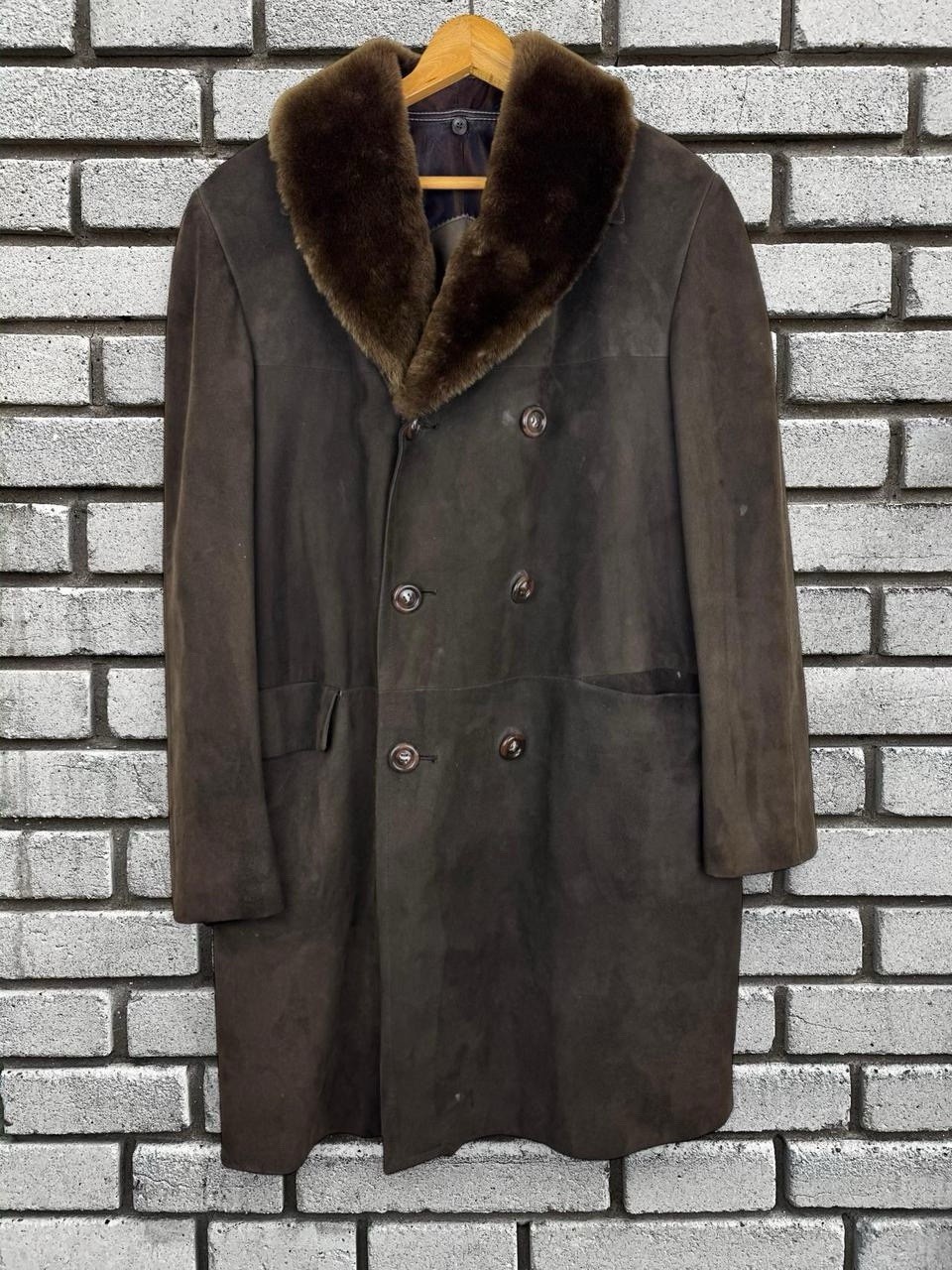 Vintage 70’s 80’s Cortefiel Suede Leather Faux Fur Shearling Brown Trench Coat