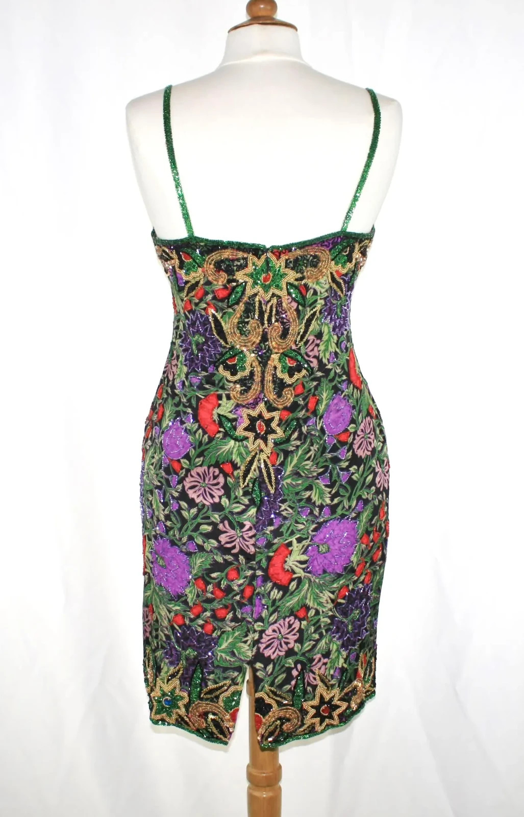 Jasdee Vintage Beaded Dress 37″ Length Hand Work & HandPrint On Silk Style 2054M