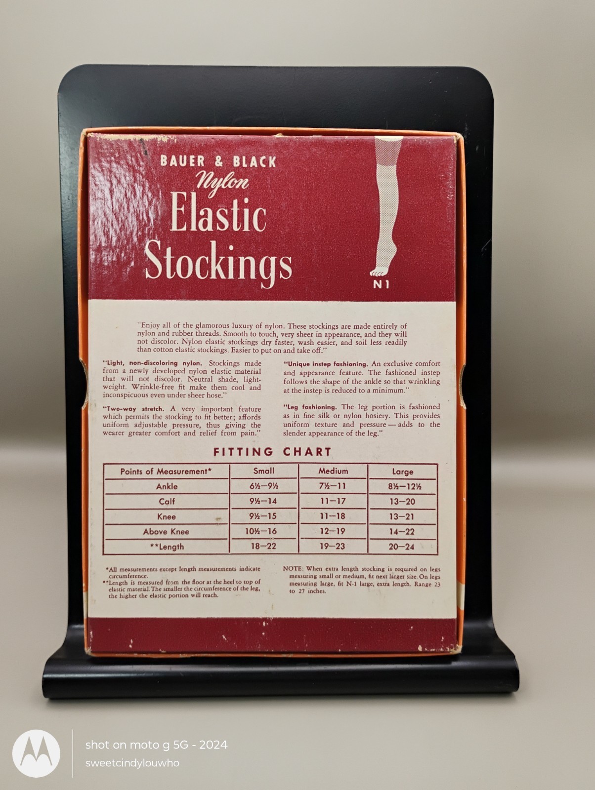 Bauer and Black brand Nylon Elastic stockings 1950s EMPTY box with literature