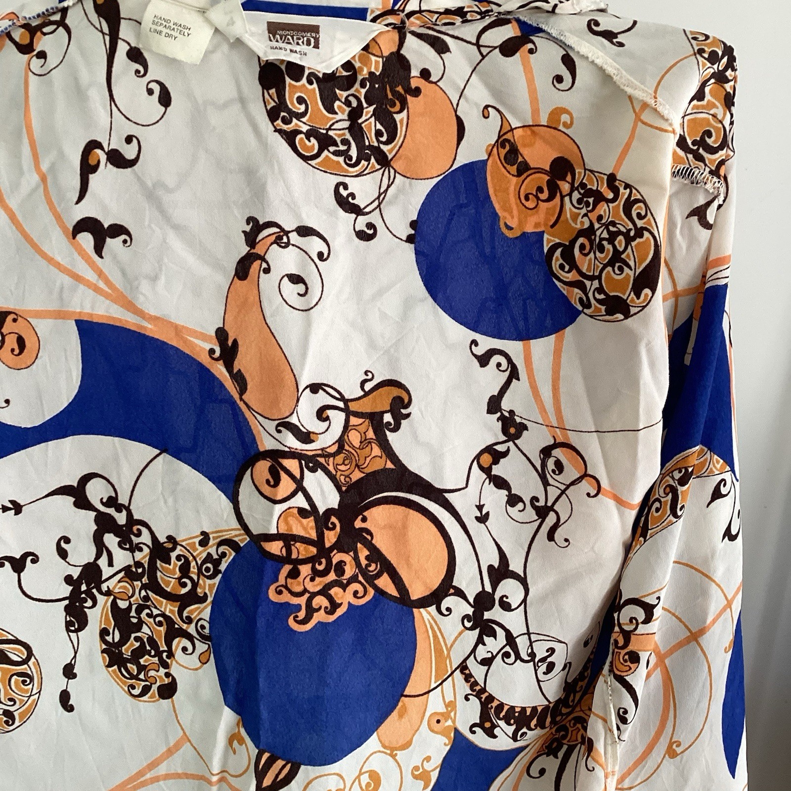 Women’s 60-70’s Blouse Sz 8 French Cuffs Belted Wards